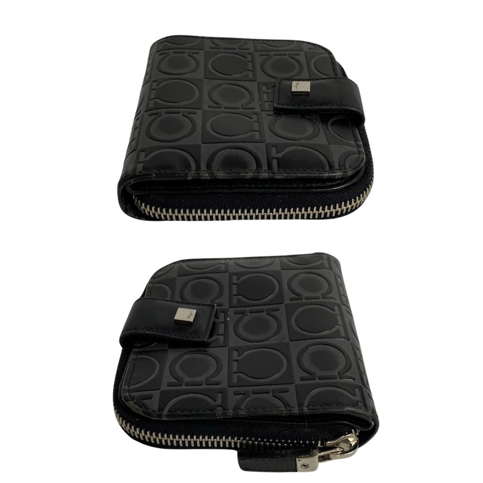 Salvatore Ferragamo Black Gray Leather Wallet (Bi-Fold) (Pre-Owned)