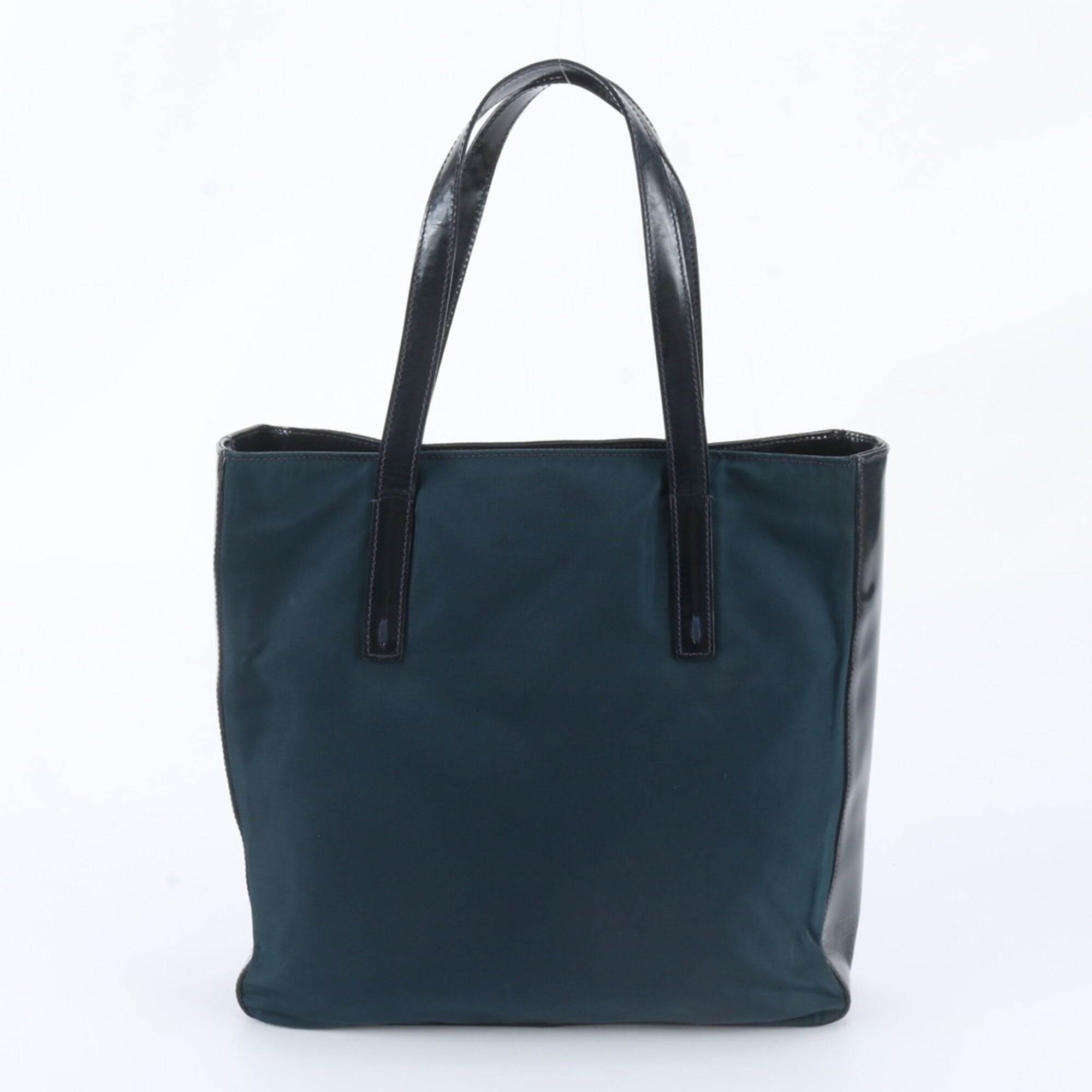 Prada Dark Green Nylon Leather Shoulder Bag Tote Bag (Pre-Owned)