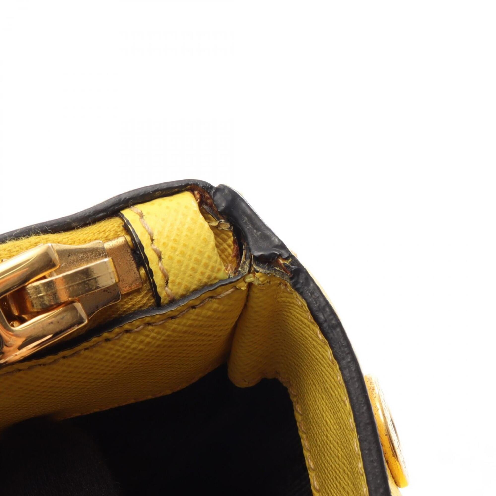 Prada Saffiano Yellow Leather Handbag Tote Bag (Pre-Owned)