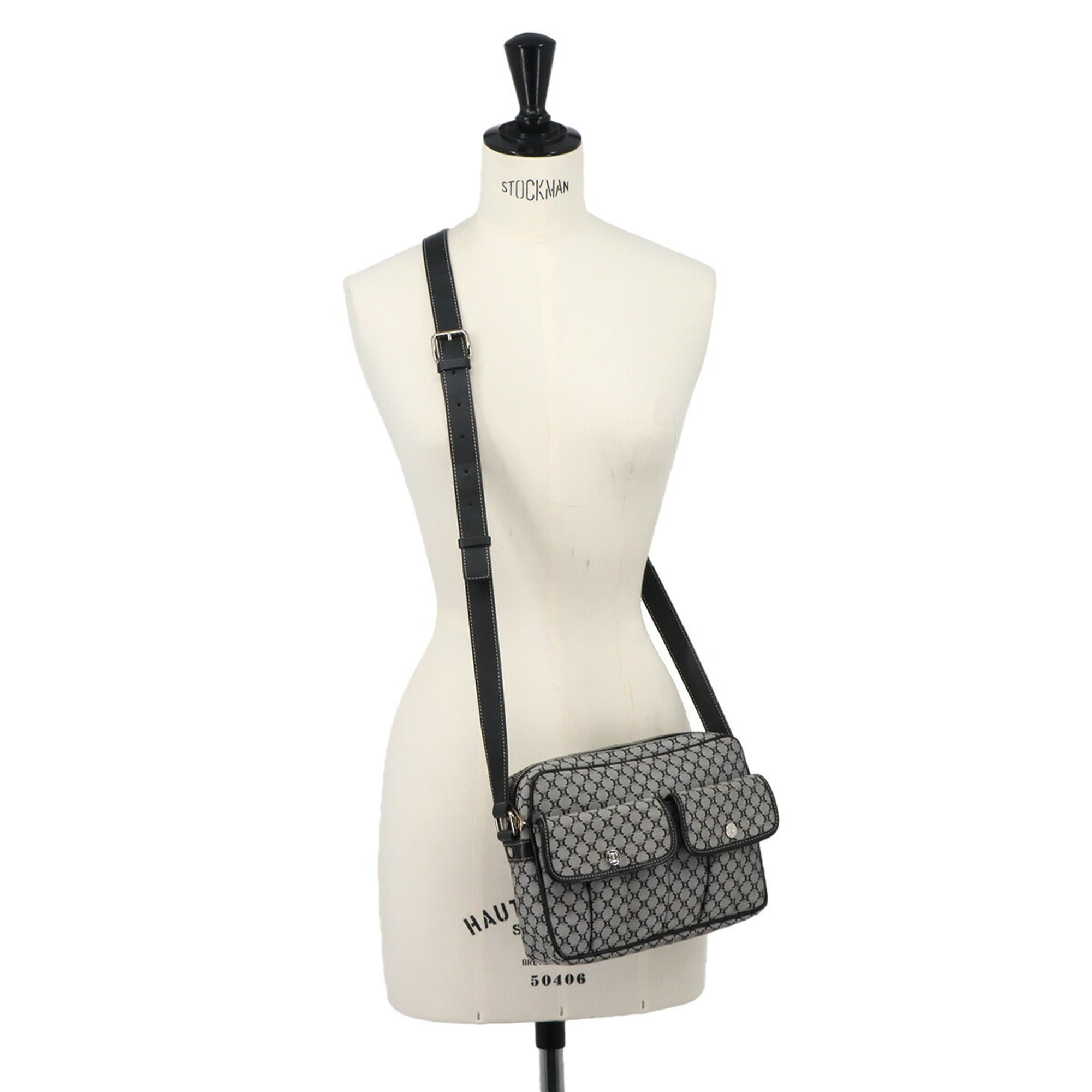 Celine Black Gray Canvas Leather Handbag Shoulder Bag (Pre-Owned)