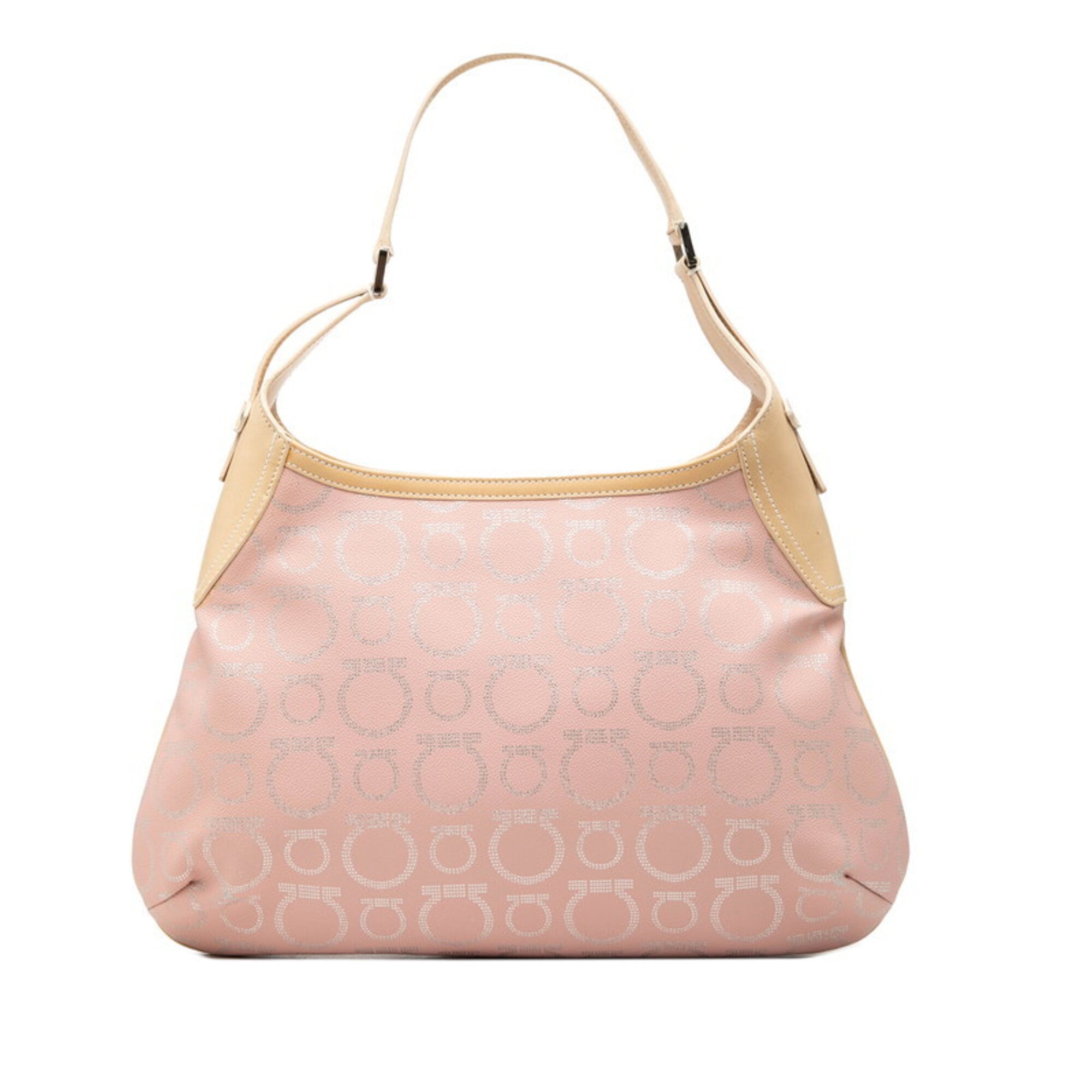Salvatore Ferragamo Beige Pink Silver Leather Pvc Shoulder Bag (Pre-Owned)