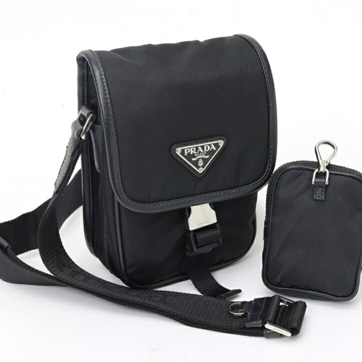 Prada Black Nero Nylon Leather Shoulder Bag (Pre-Owned)
