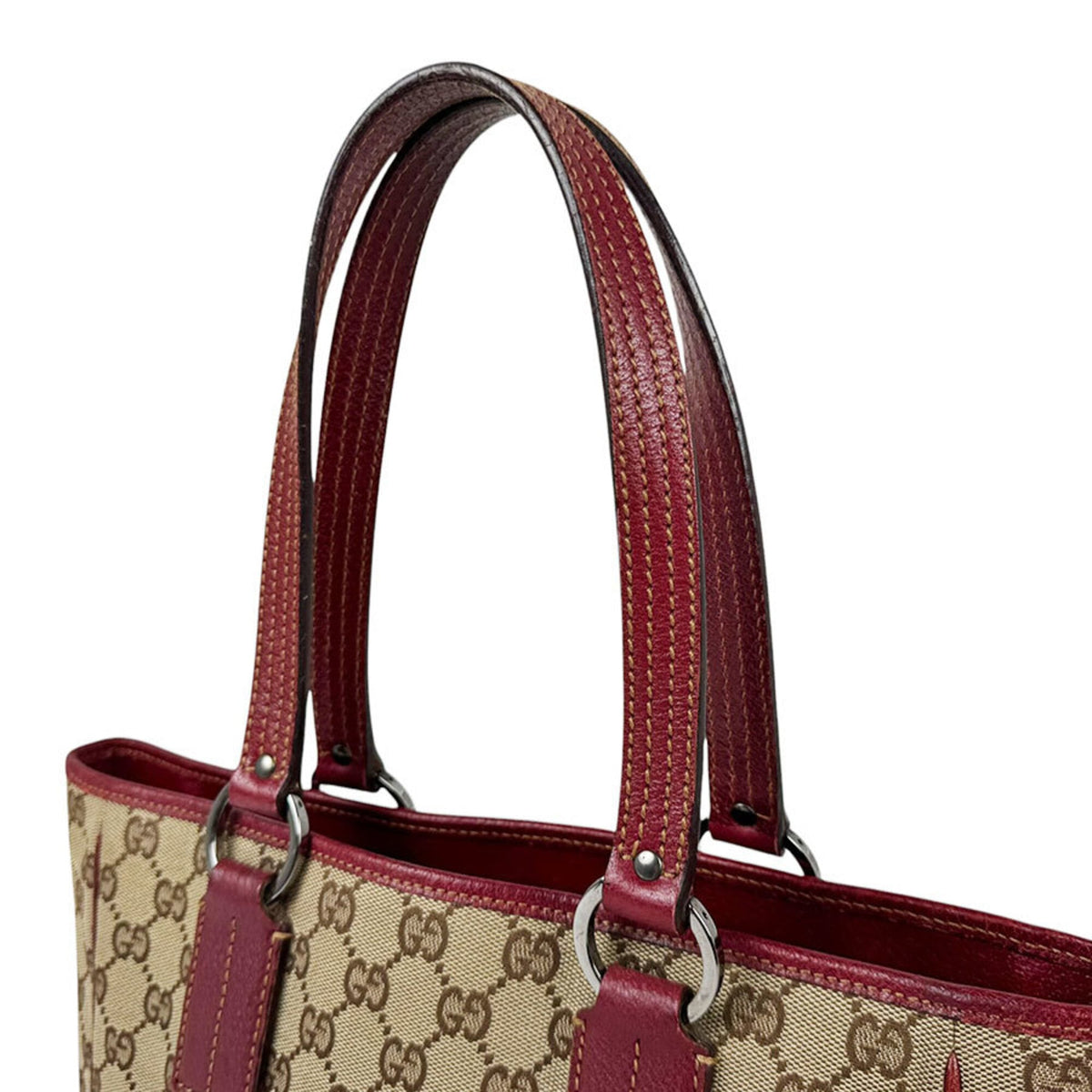 Gucci Brown Burgundy Gg Canvas Leather Tote Bag (Pre-Owned)