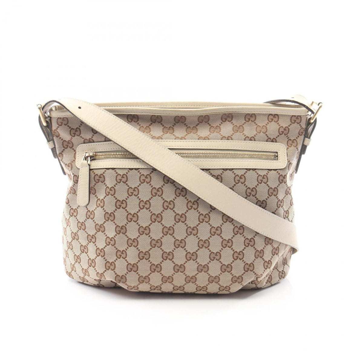 Gucci Beige White Canvas Leather Handbag Shoulder Bag (Pre-Owned)