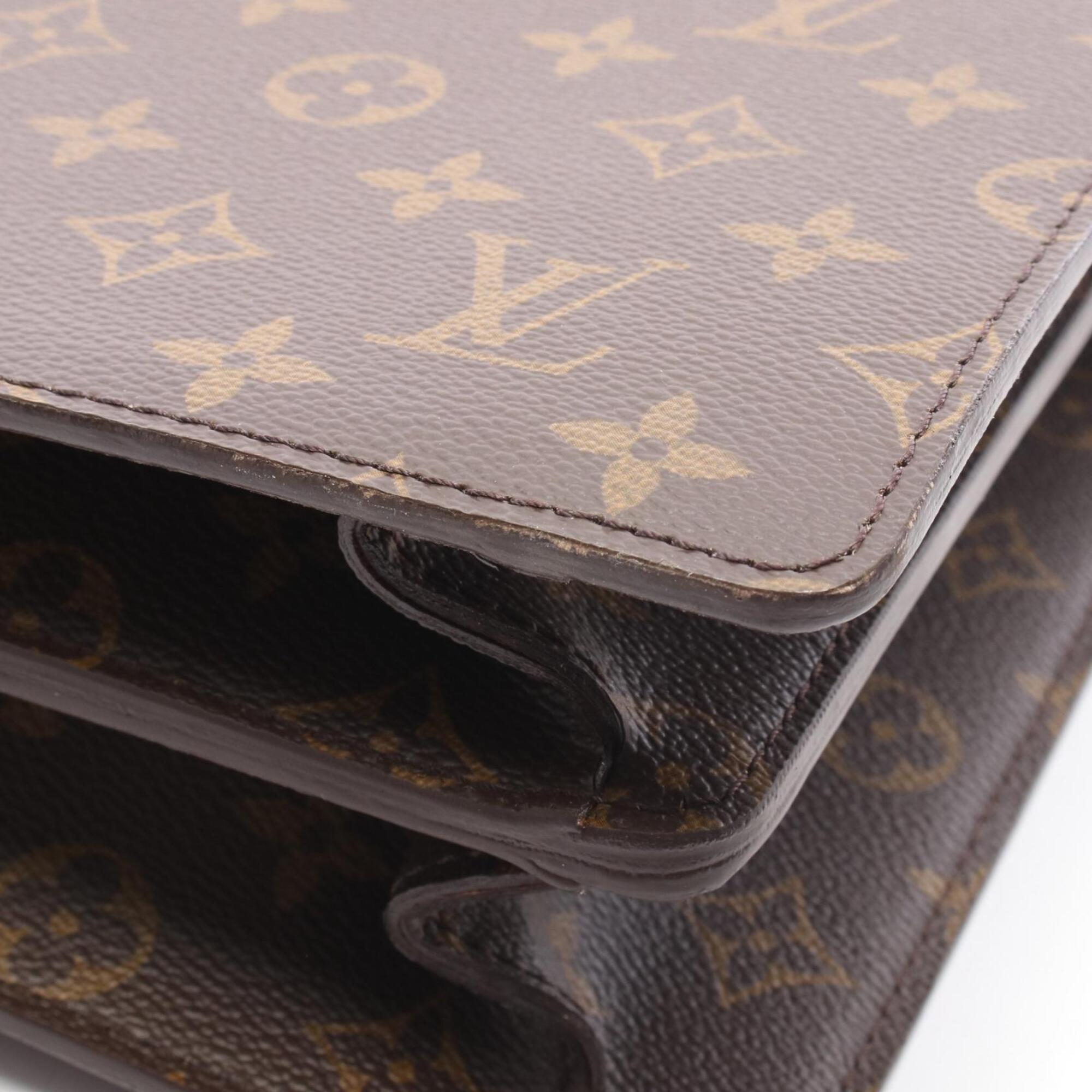 Louis Vuitton Brown Monogram Coated Canvas Monogram Leather Briefcase Handbag (Pre-Owned)