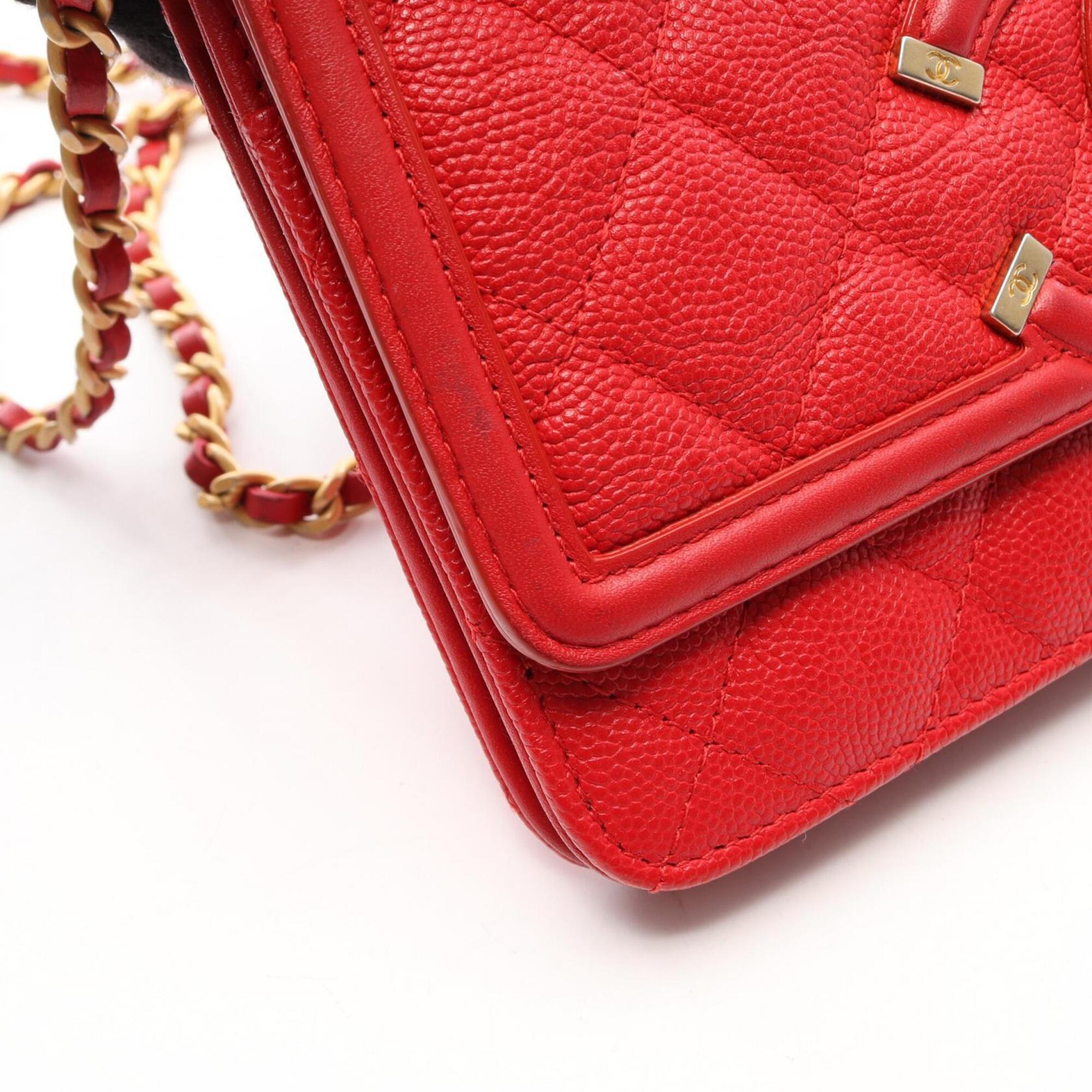 Chanel Red Color Grained Calfskin Handbag Shoulder Bag (Pre-Owned)