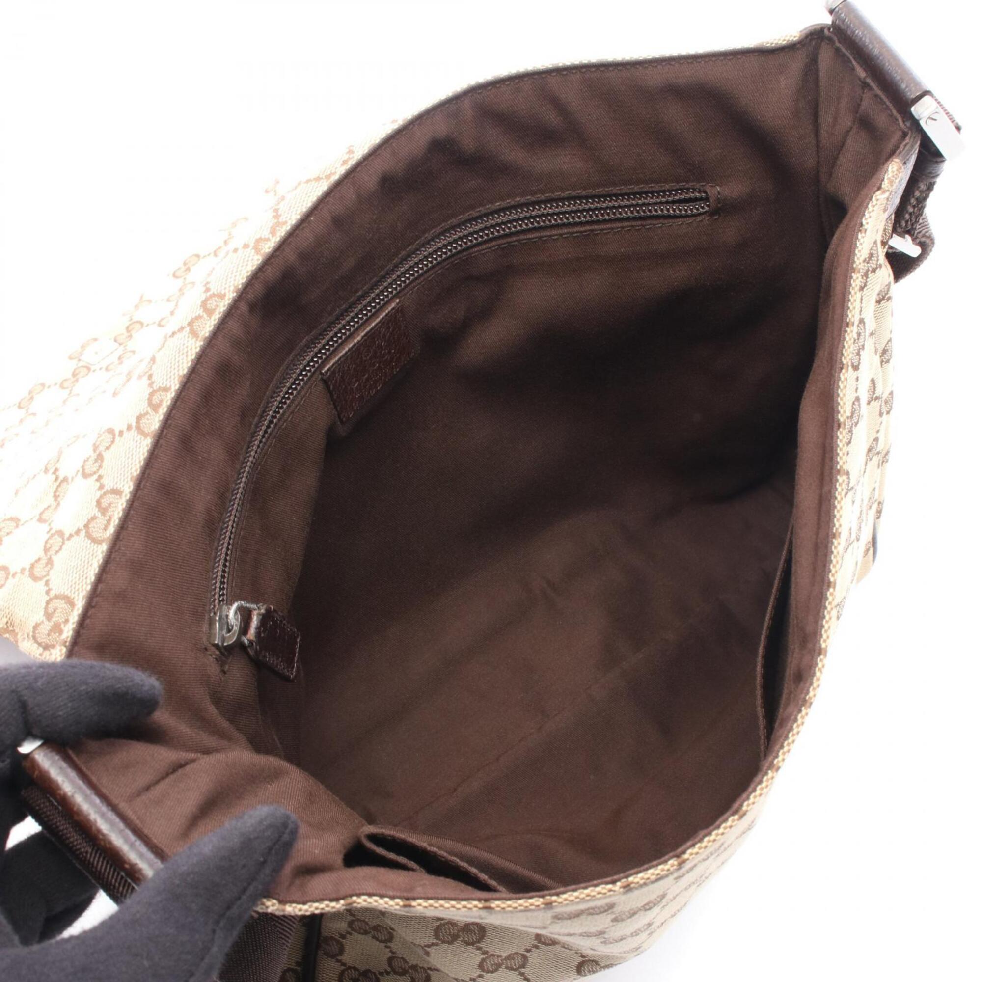 Gucci Beige Brown Canvas Leather Handbag Shoulder Bag (Pre-Owned)