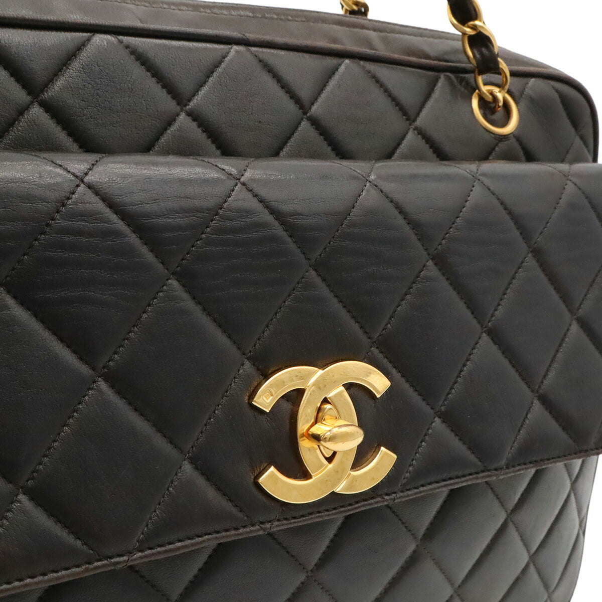 Chanel Matelasse Black Leather Shoulder Bag Tote Bag (Pre-Owned)