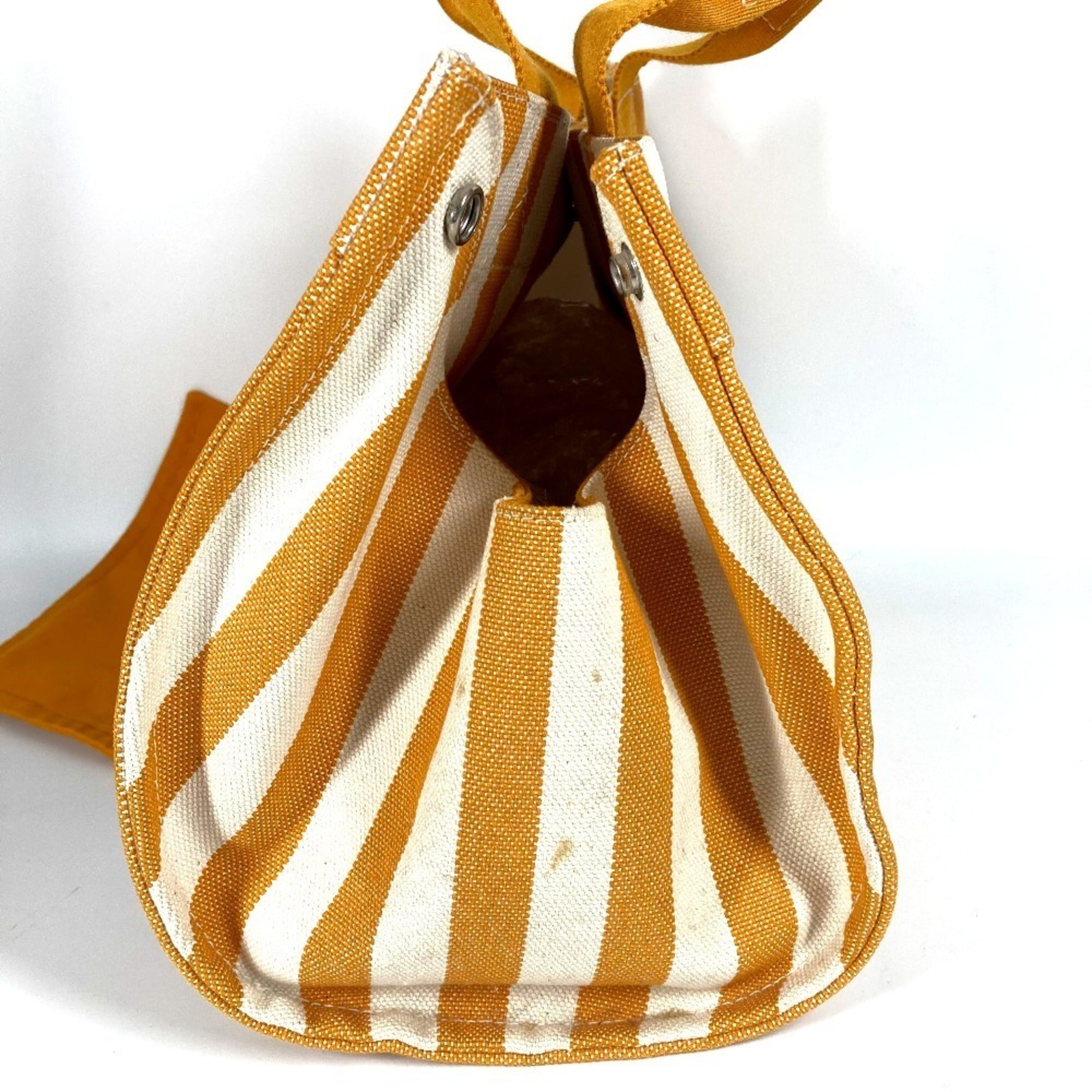 Hermes White Yellow Cotton Handbag Pouch Tote Bag (Pre-Owned)