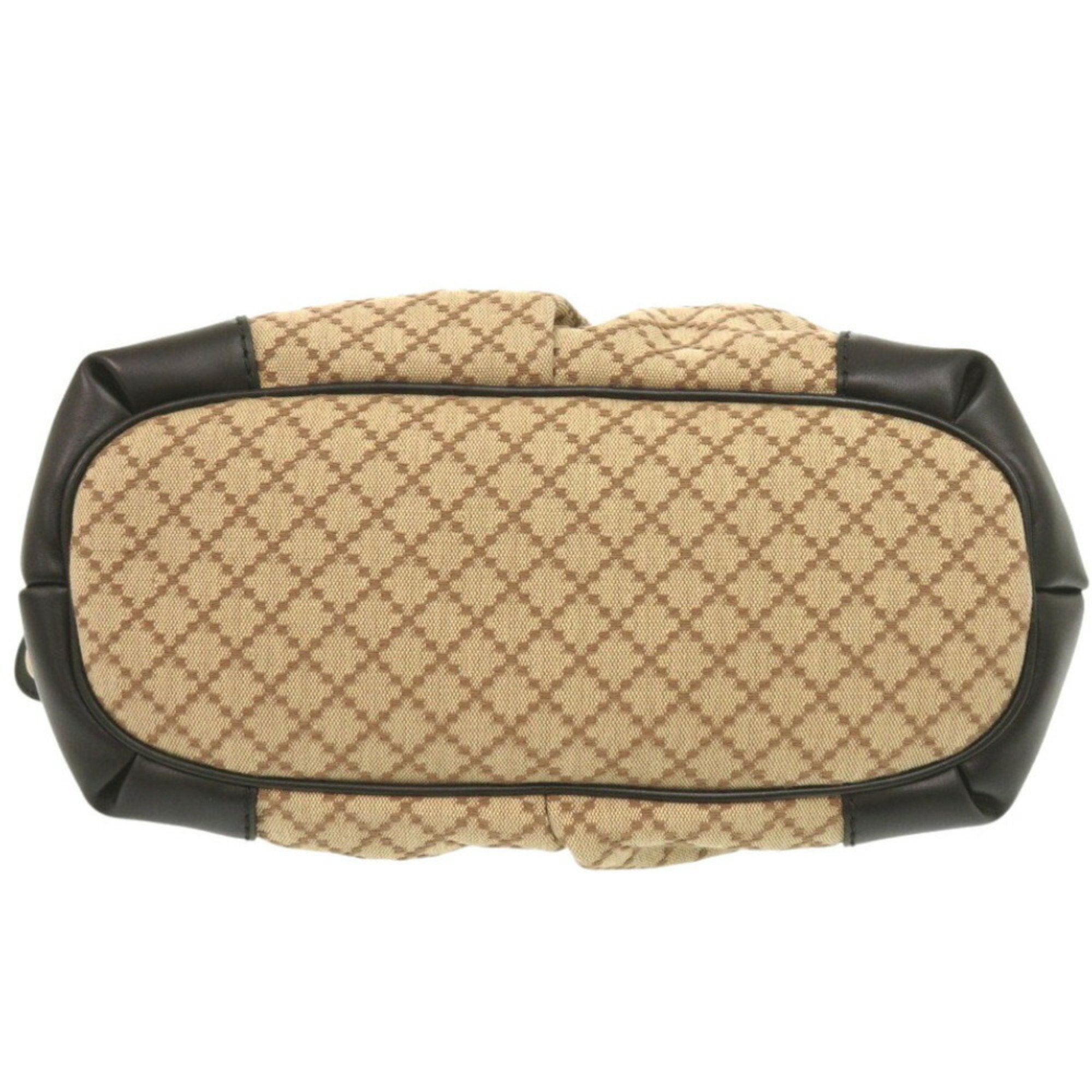 Gucci Beige Black Gg Canvas Leather Handbag (Pre-Owned)
