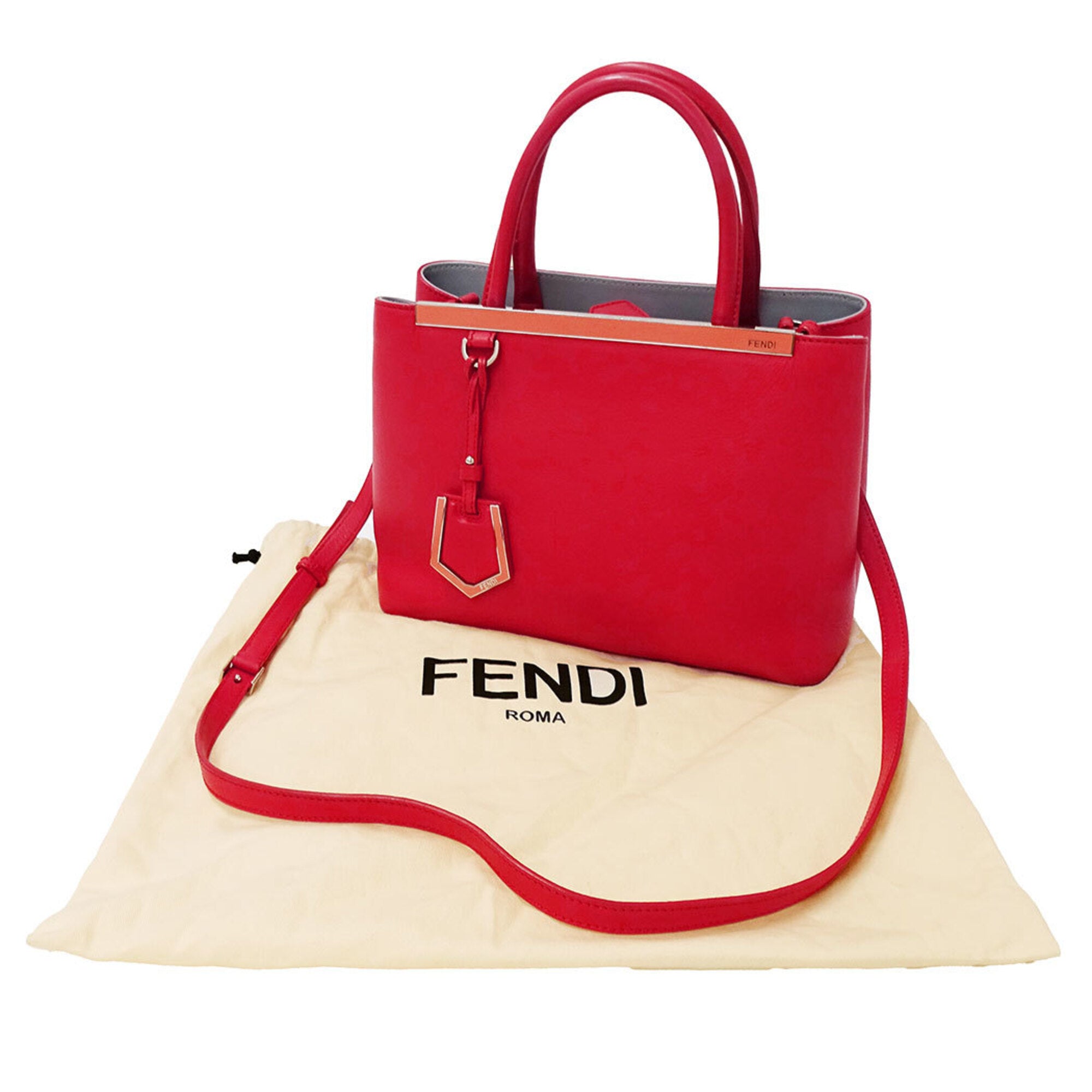 Fendi Red Color Leather Handbag Shoulder Bag (Pre-Owned)