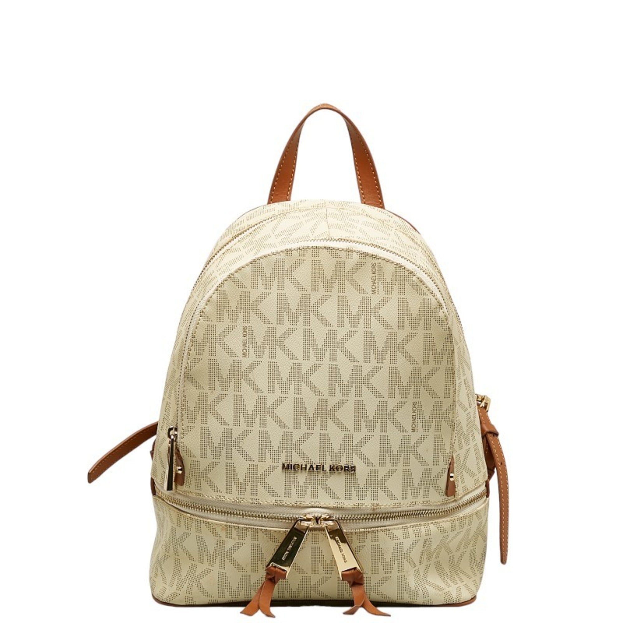 Michael Kors Brown White Pvc Leather Backpack (Pre-Owned)