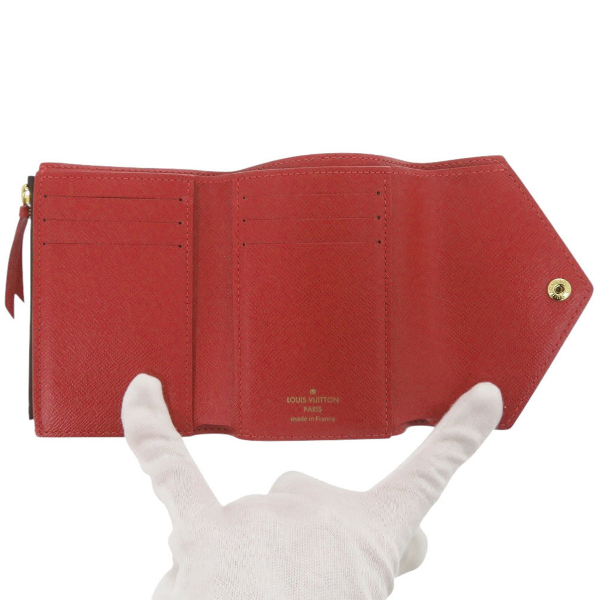 Louis Vuitton Brown Damier Canvas Red Color Damier Canvas Wallet (Tri-Fold) (Pre-Owned)