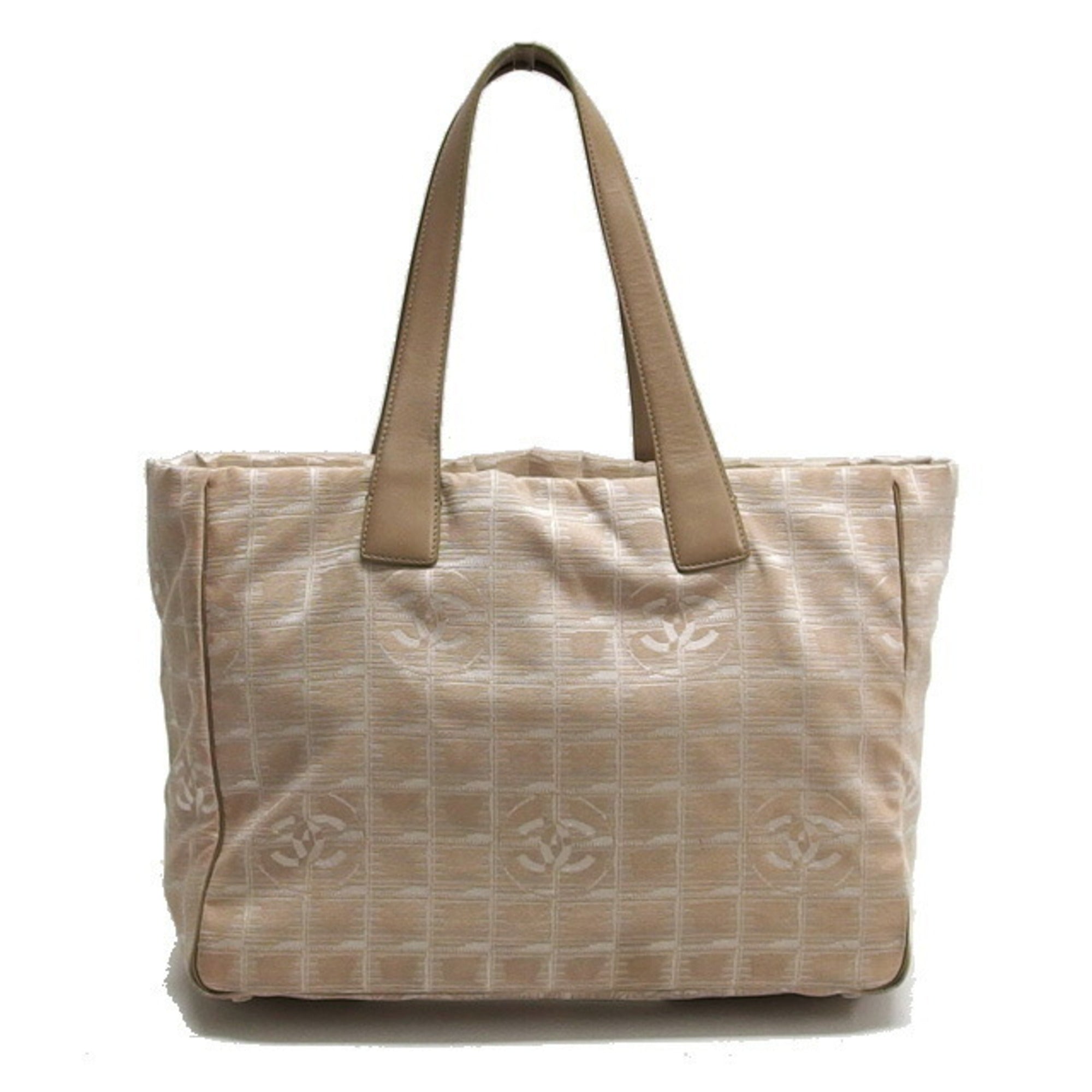Chanel Beige Nylon Jacquard Leather Handbag Tote Bag (Pre-Owned)