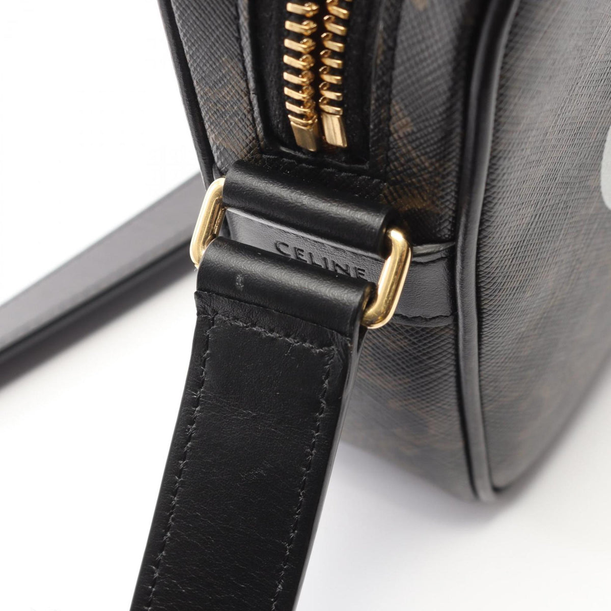 Celine Black Brown Coated Canvas Leather Handbag Messenger Bag Shoulder Bag (Pre-Owned)