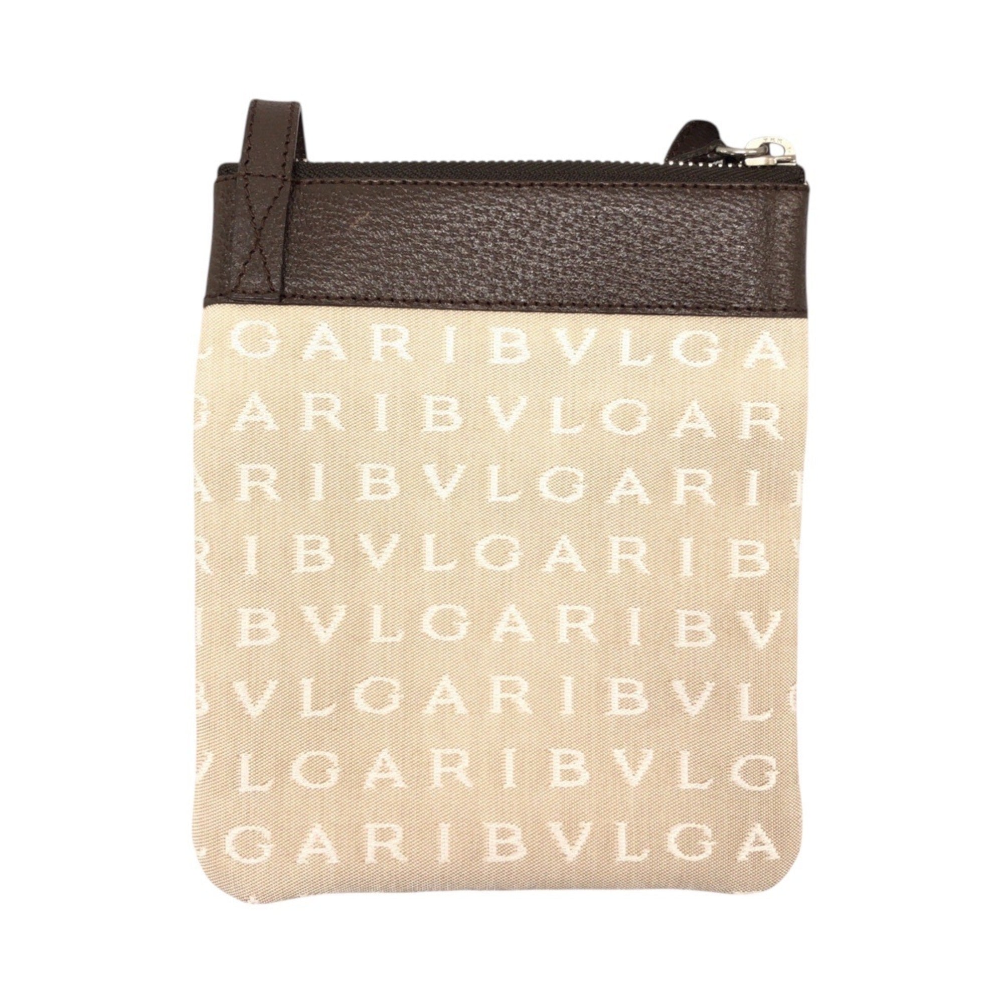 Bvlgari Beige Brown Leather Canvas Pochette Shoulder Bag (Pre-Owned)