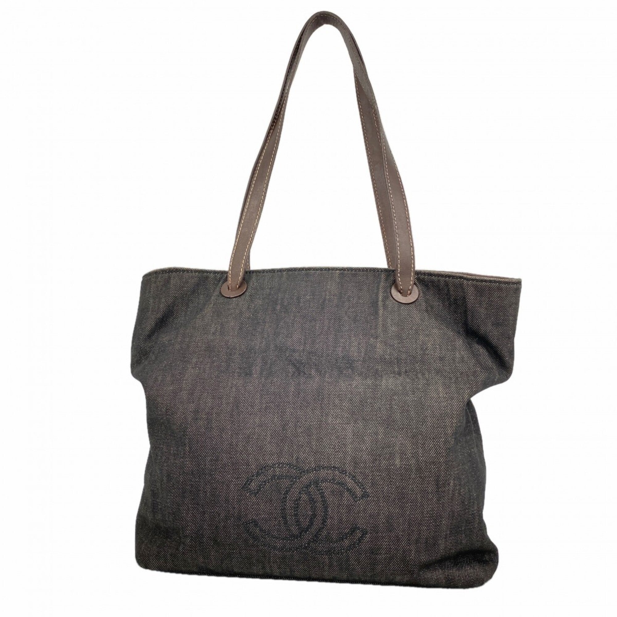 Chanel Black Brown Denim Tote Bag (Pre-Owned)