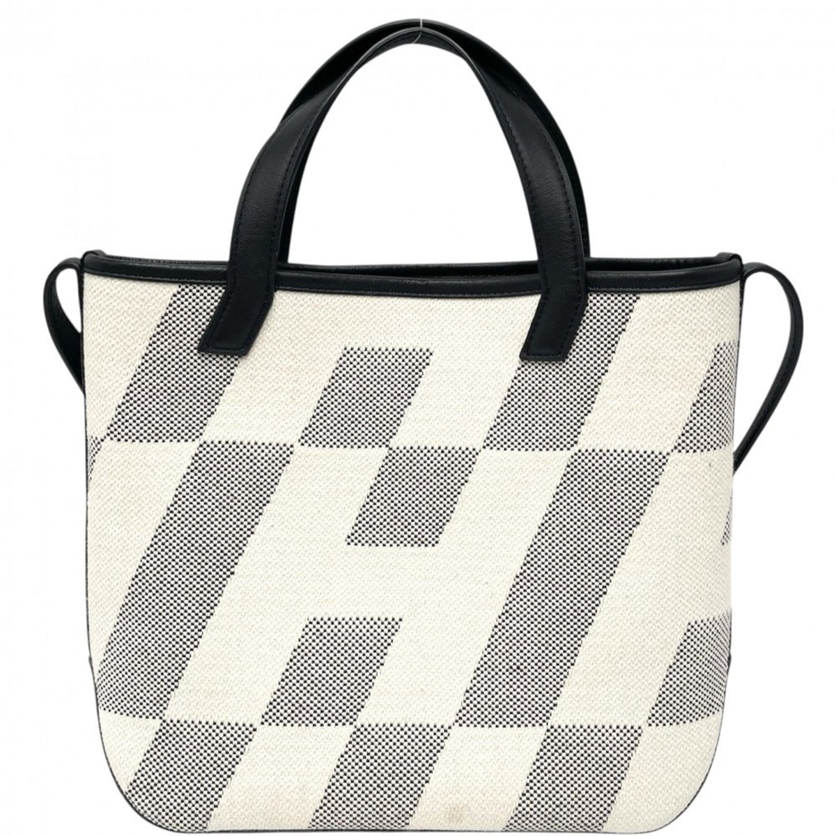 Hermes Beige Black Canvas Leather Handbag Shoulder Bag (Pre-Owned)