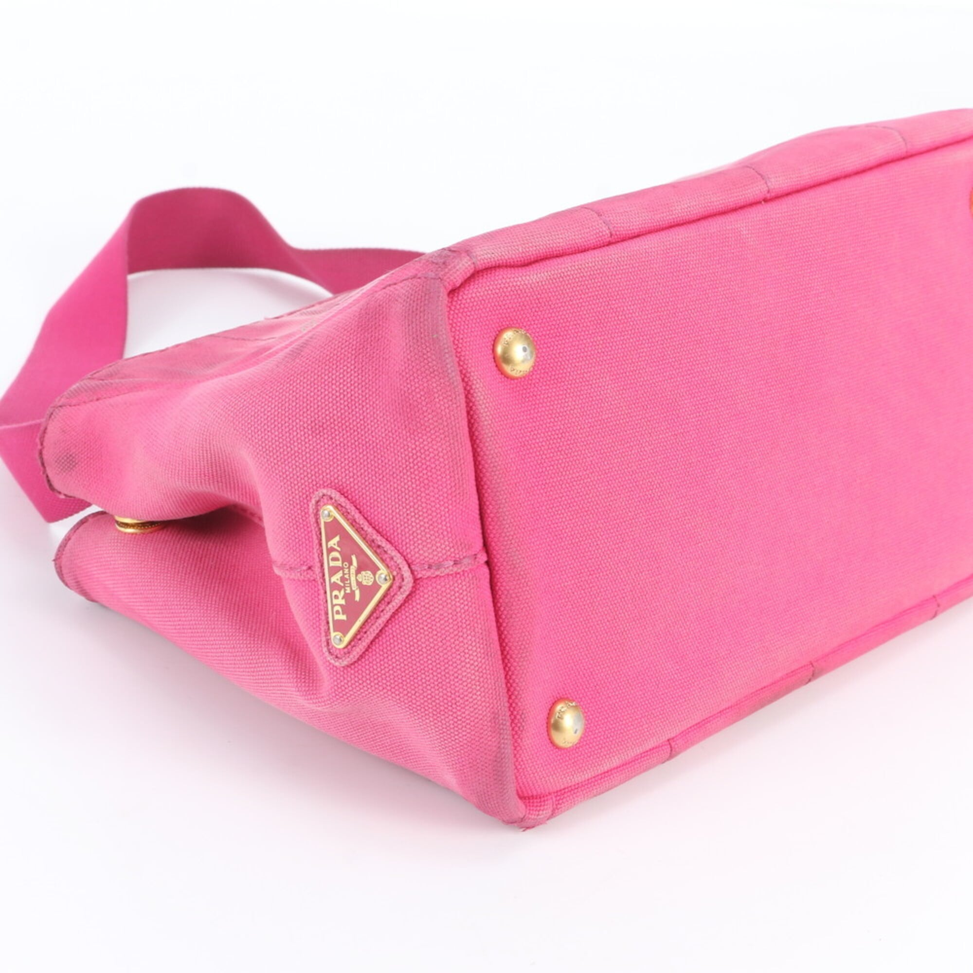 Prada Pink Leather Canvas Handbag Shoulder Bag Tote Bag (Pre-Owned)
