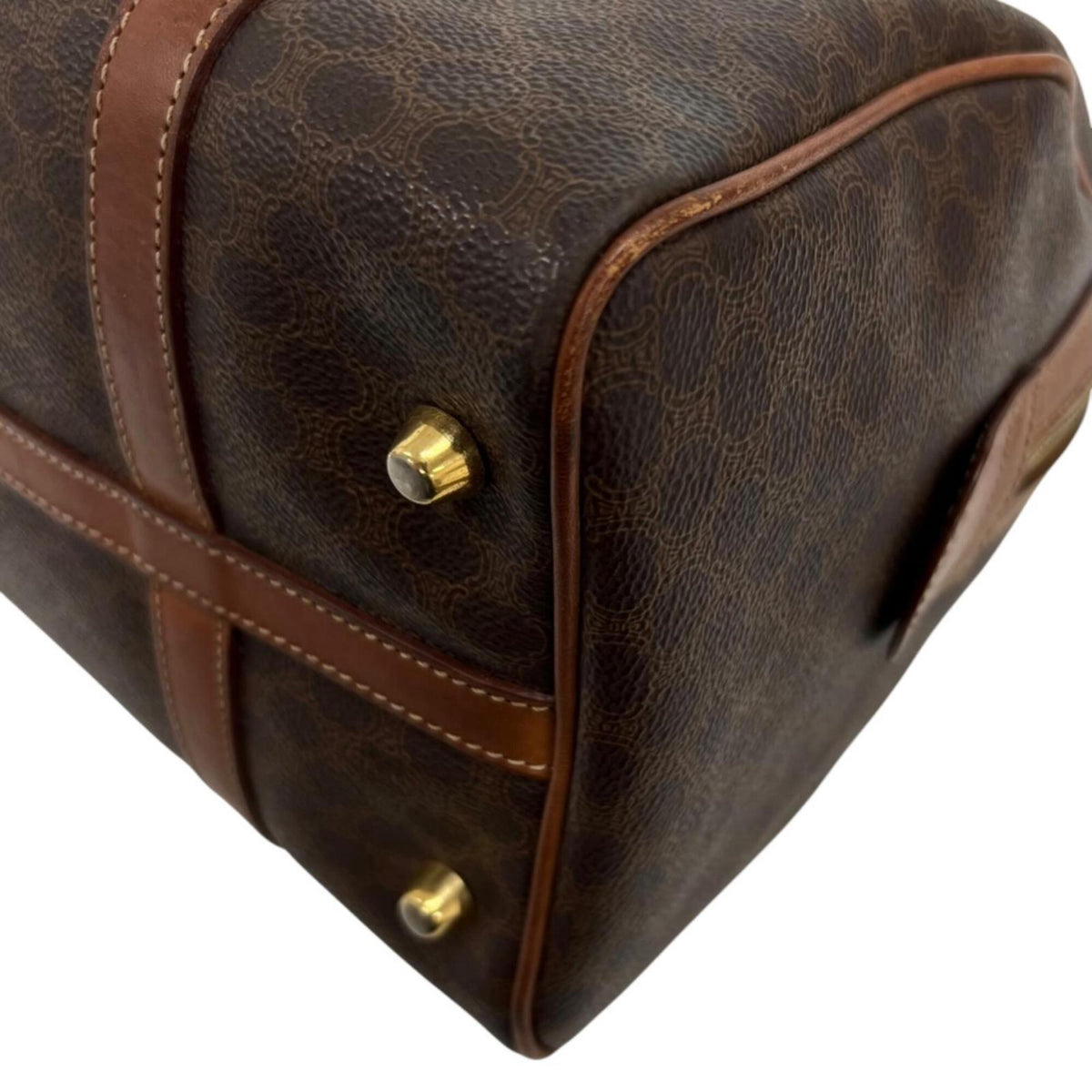 Celine Brown Coated Canvas Leather Boston Bag Handbag (Pre-Owned)