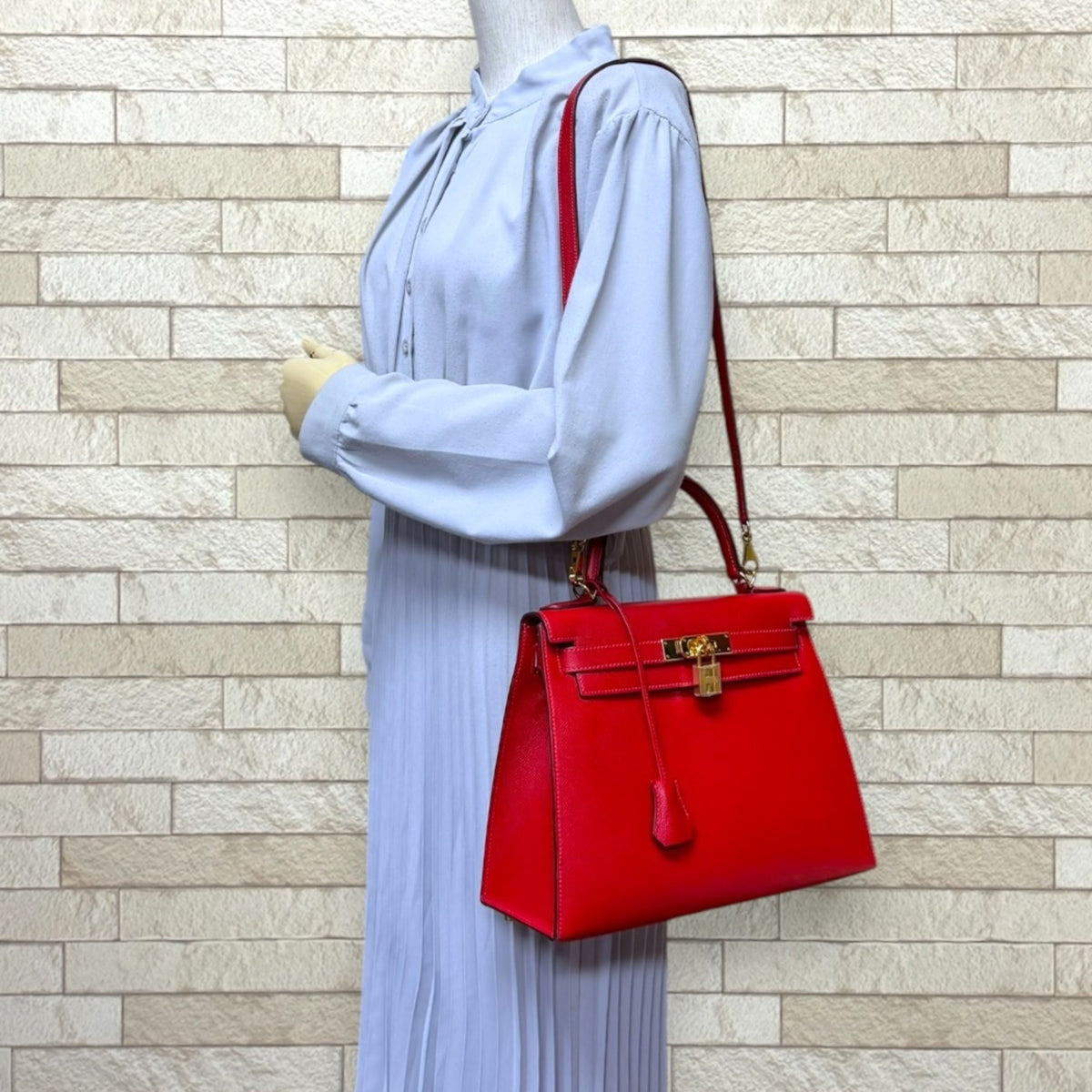 Hermes Red Color Rouge Casaque Epsom Leather Shoulder Bag (Pre-Owned)