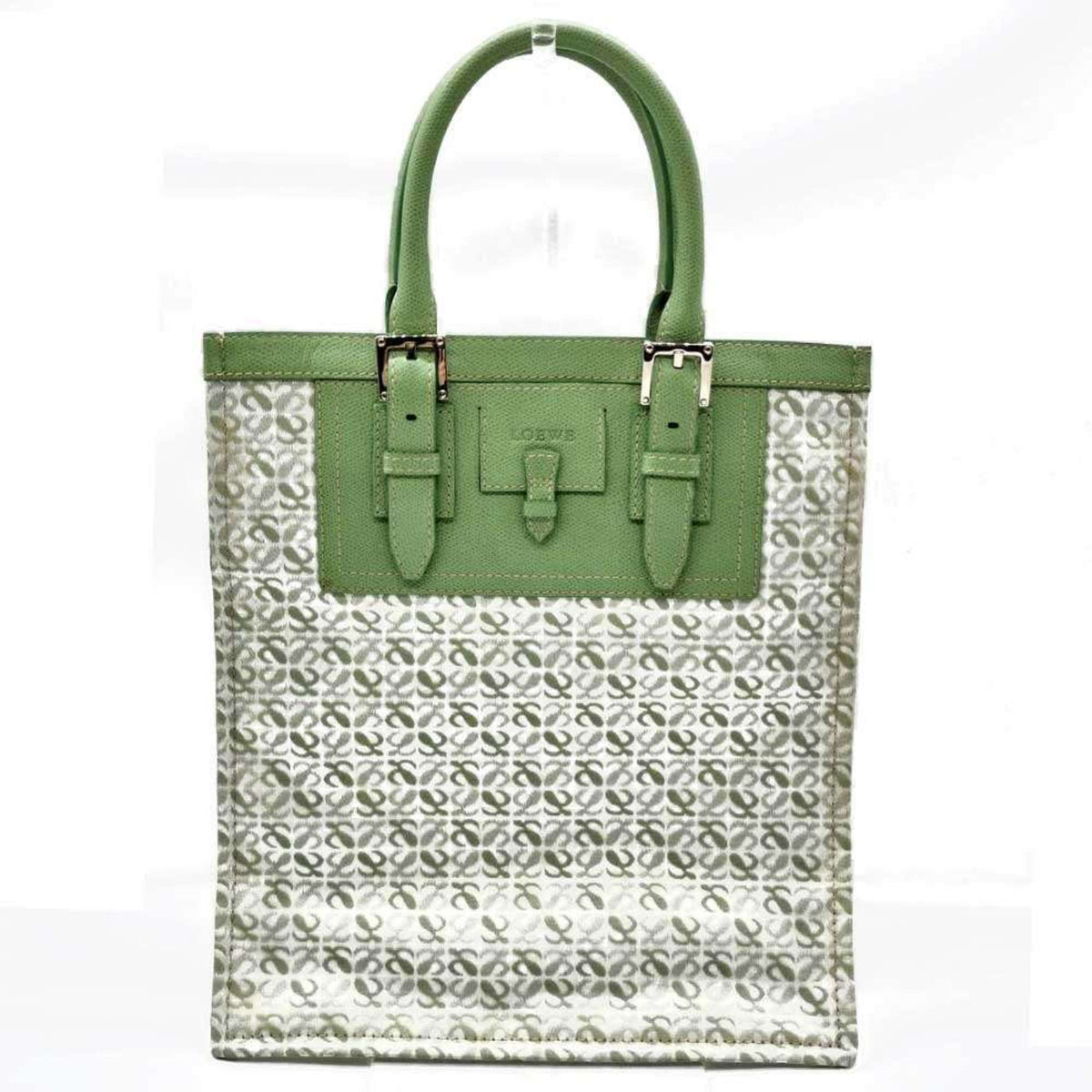 Loewe Green Canvas Leather Handbag Tote Bag (Pre-Owned)