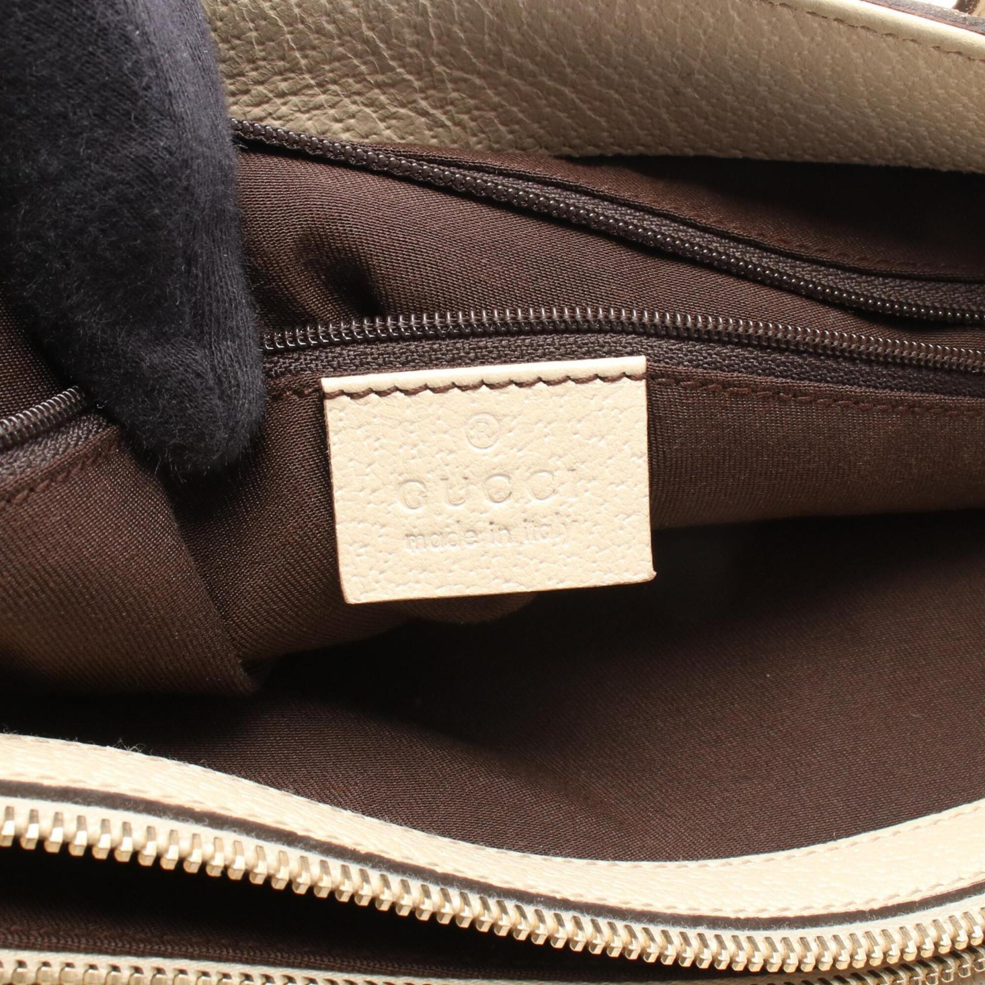 Gucci Abbey Beige Ivory Canvas Leather Handbag Tote Bag (Pre-Owned)