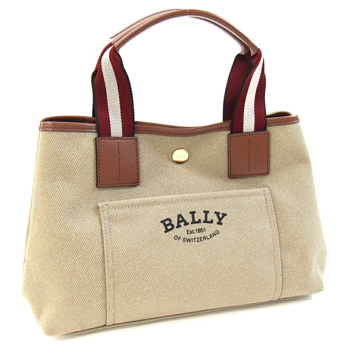Bally Beige Brown Sand Canvas Leather Handbag (Pre-Owned)