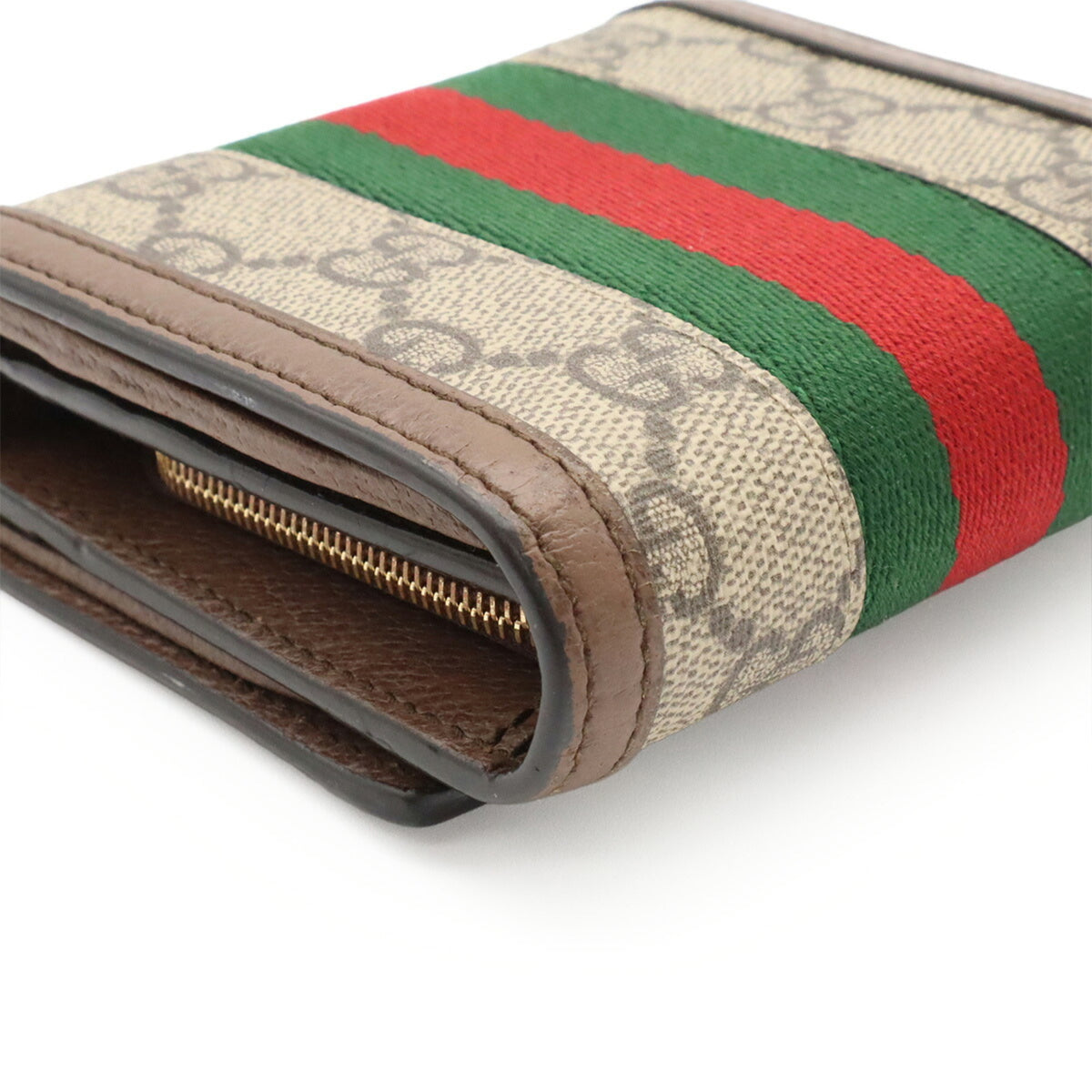 Gucci Beige Brown Green Red Color Gg Supreme Canvas Leather Wallet (Bi-Fold) (Pre-Owned)