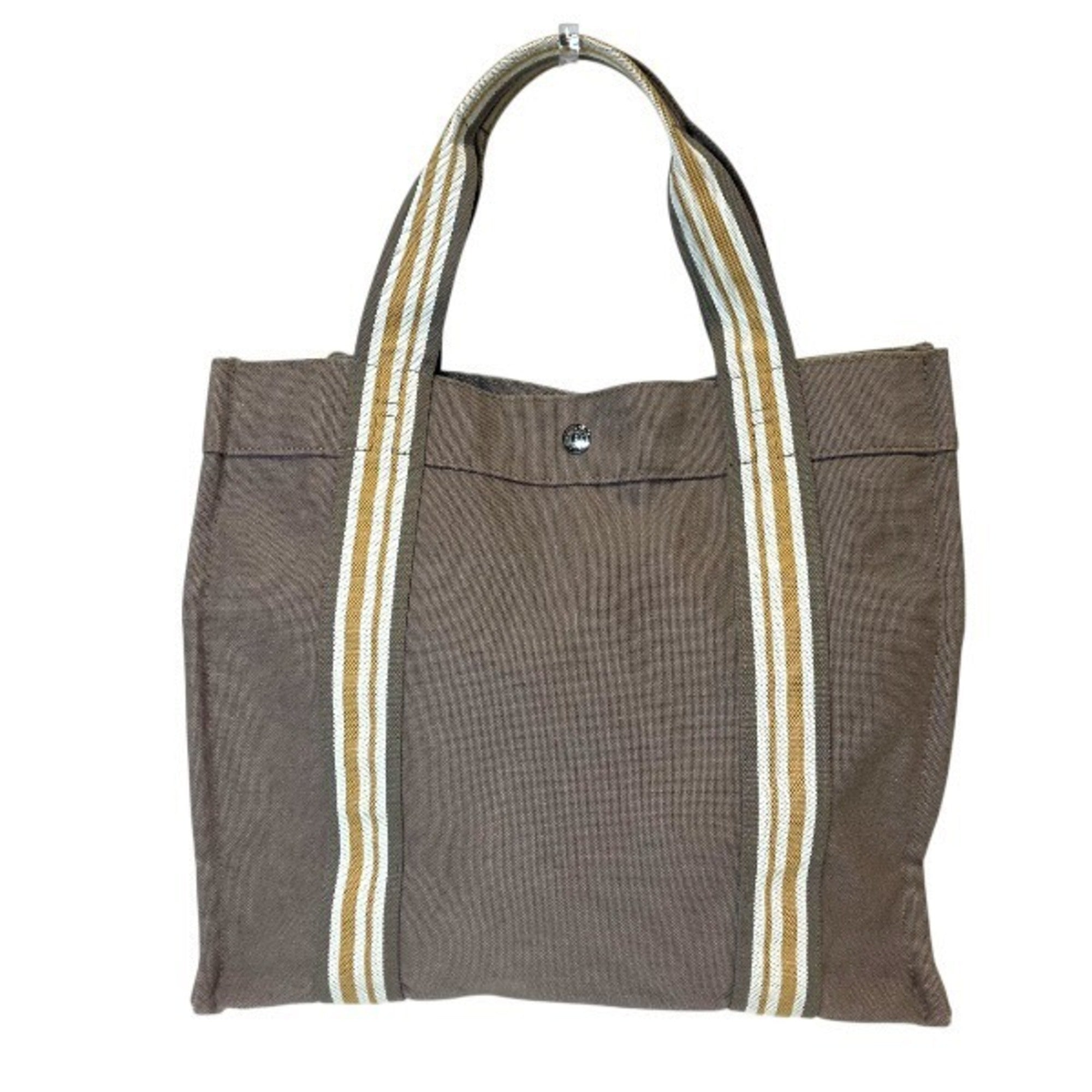 Hermes Etain Gray Brown Canvas Handbag Tote Bag (Pre-Owned)