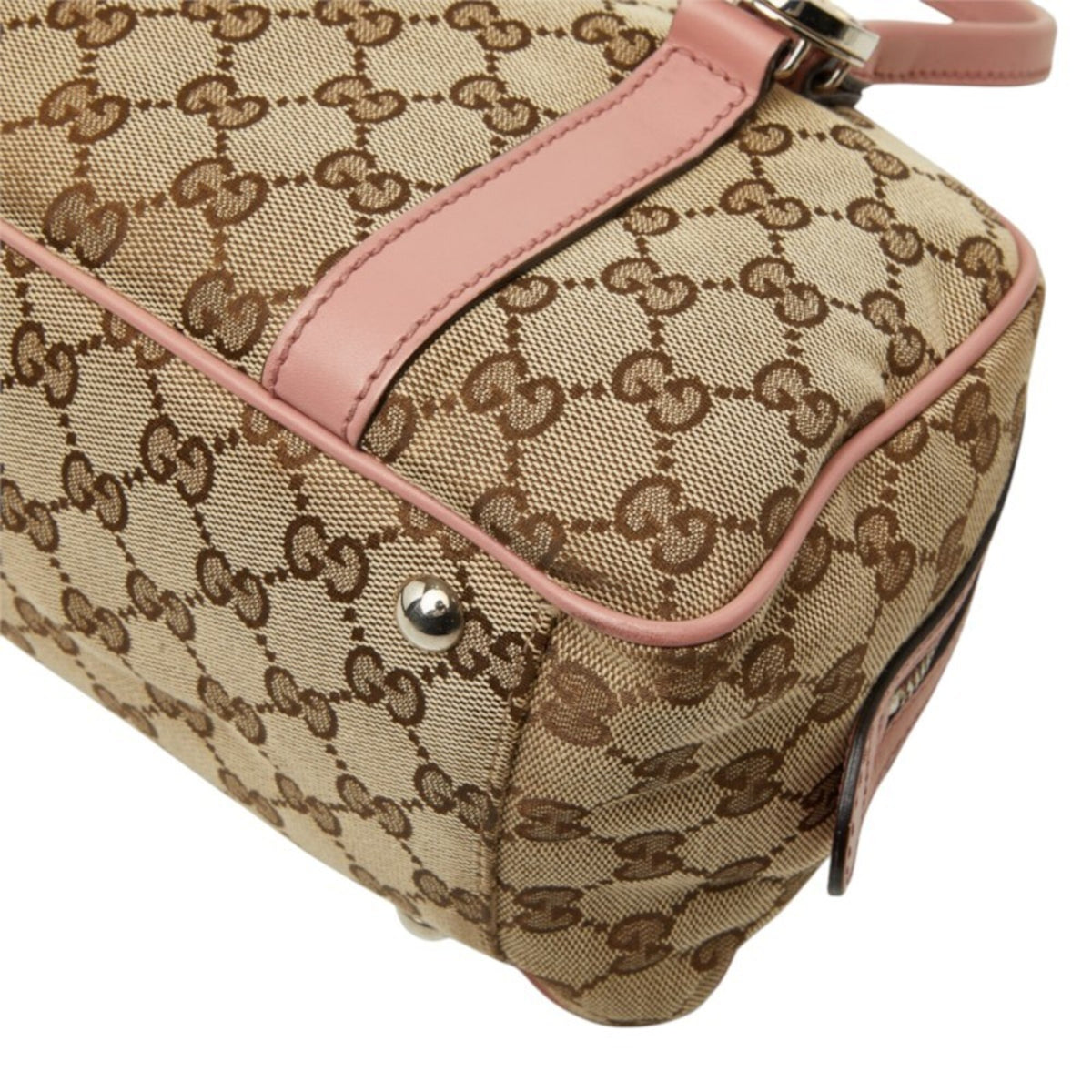 Gucci Beige Pink Canvas Leather Handbag (Pre-Owned)