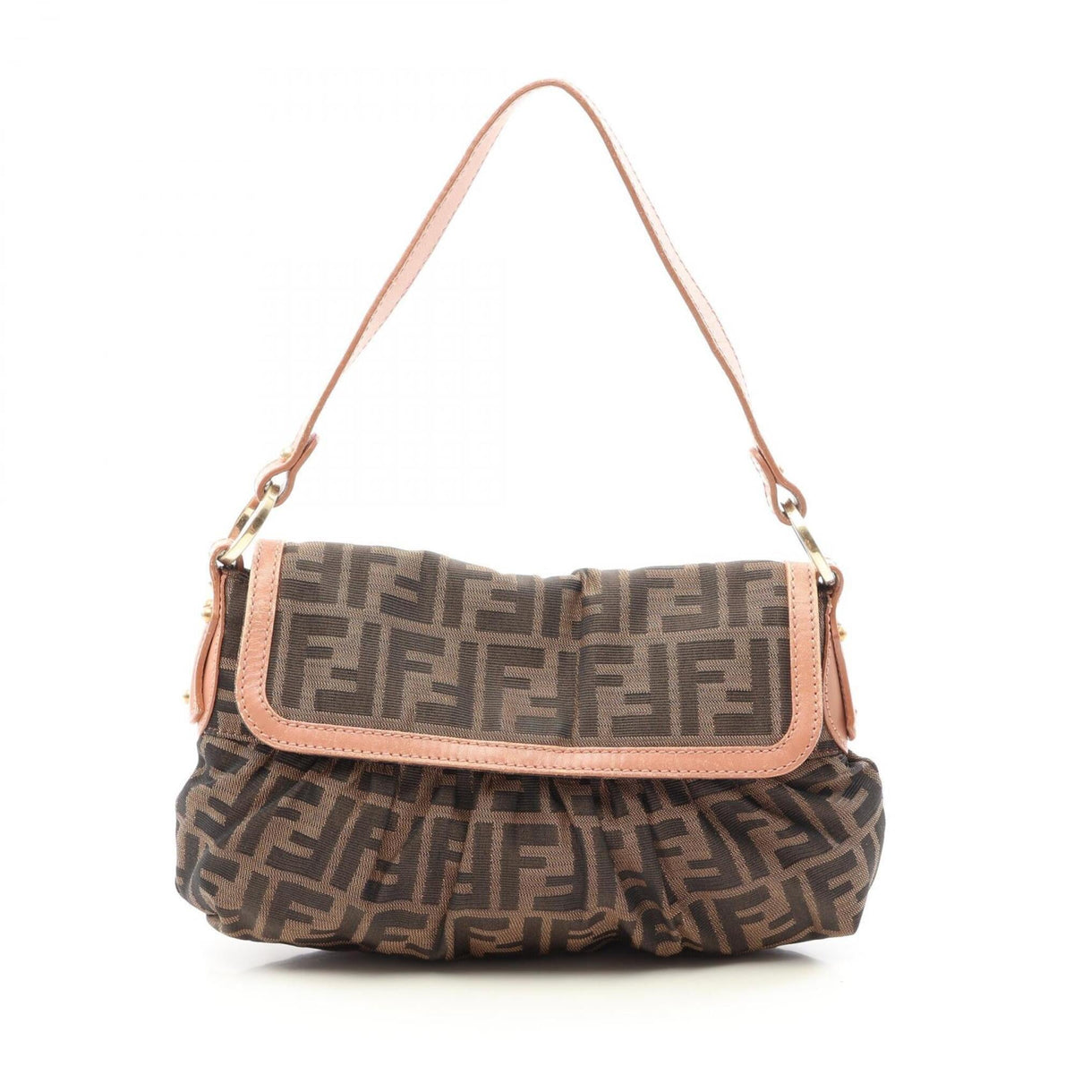 Fendi Black Brown Pink Canvas Leather Handbag Shoulder Bag (Pre-Owned)