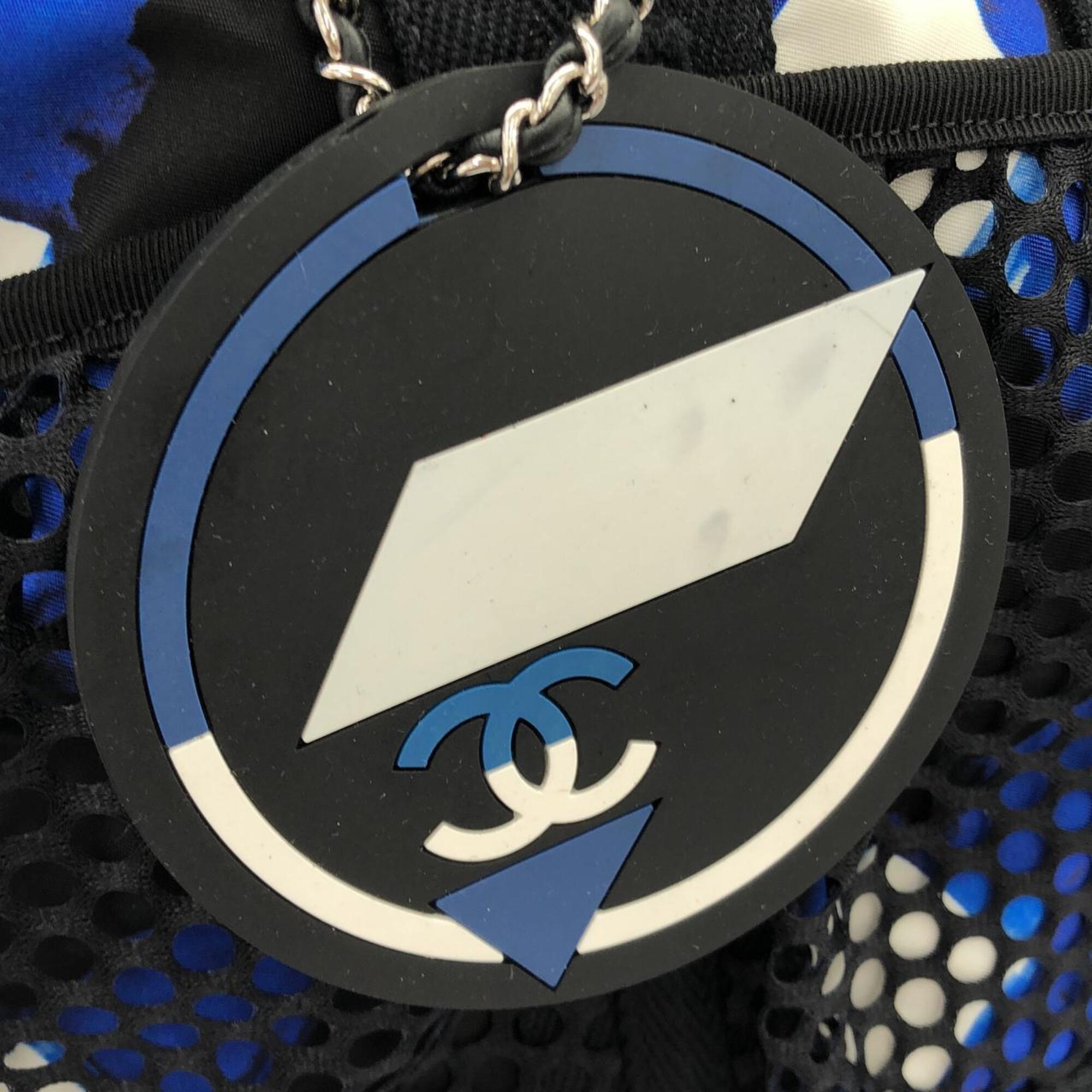 Chanel Black Blue White Nylon Handbag (Pre-Owned)