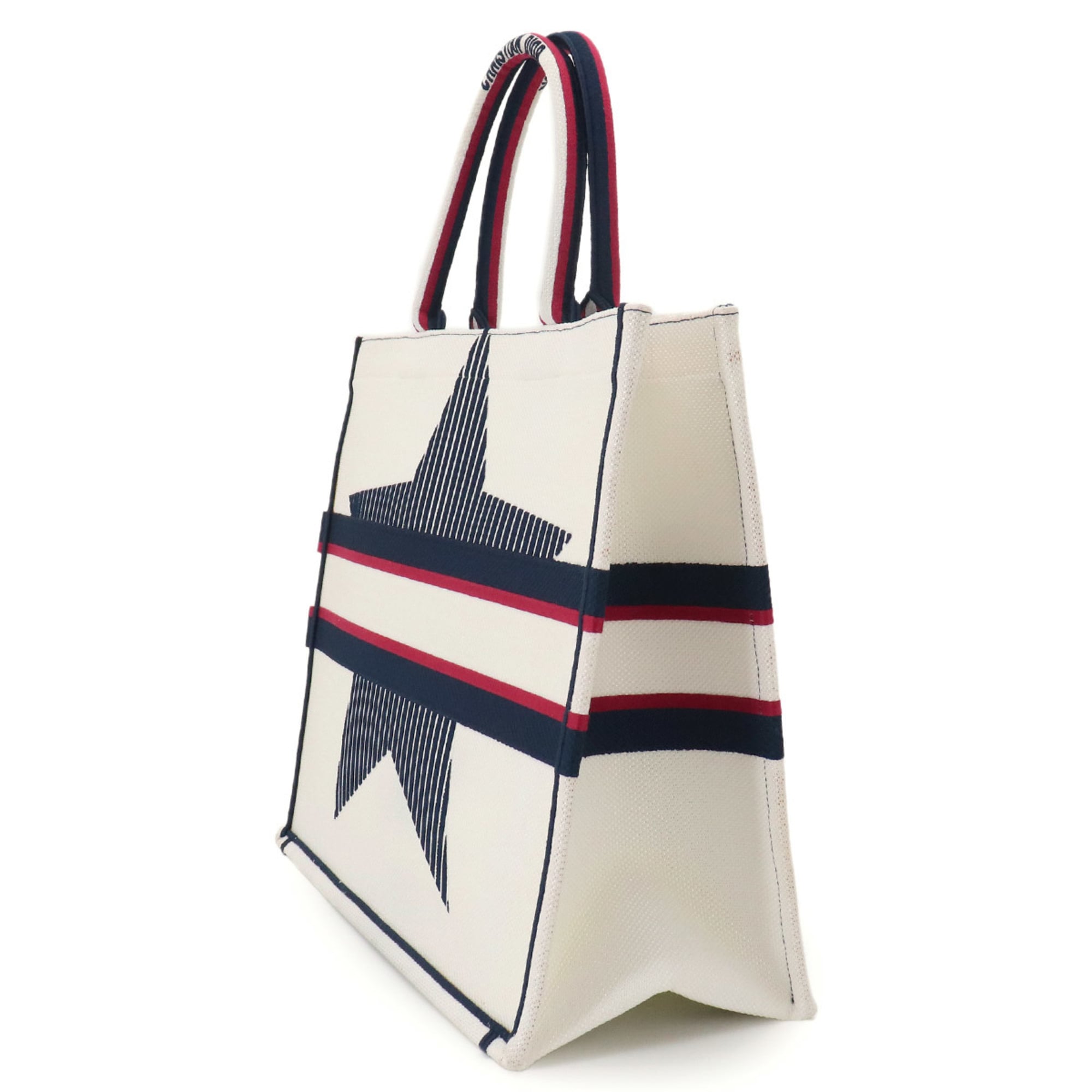 Christian Dior Navy Red Color White Canvas Handbag Tote Bag (Pre-Owned)