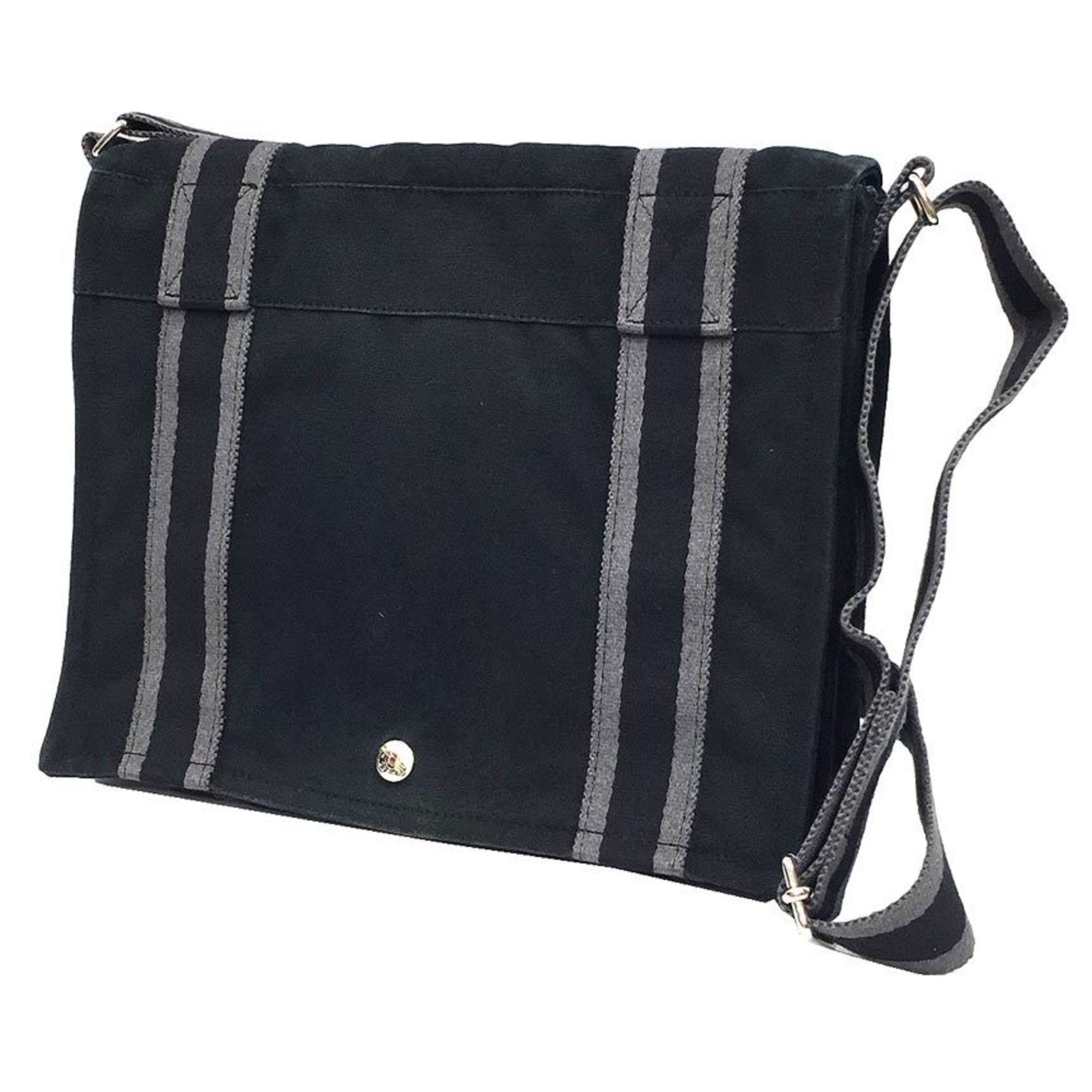 Hermes Fourre Tout Black Canvas Messenger Bag Shoulder Bag (Pre-Owned)