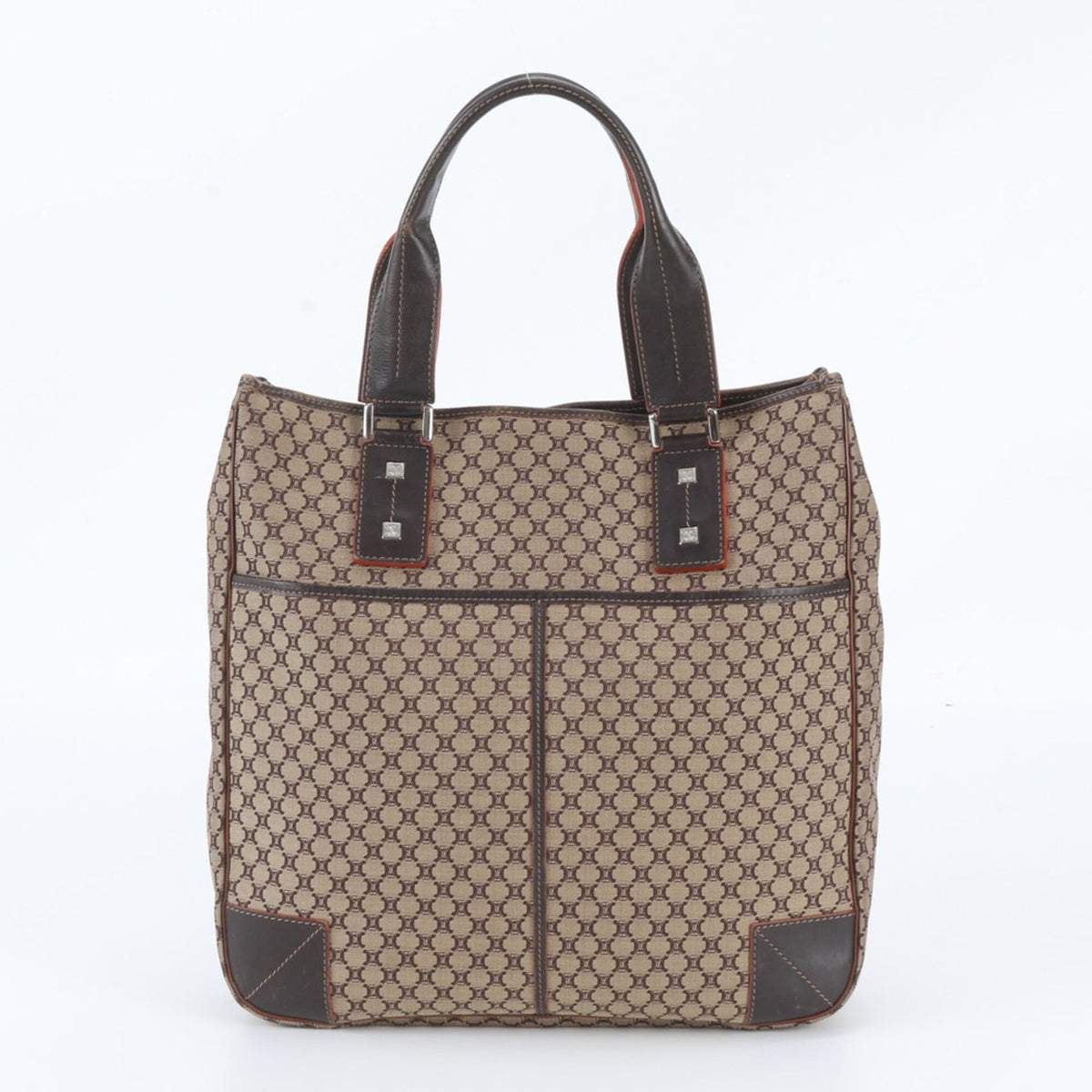 Celine Brown Leather Canvas Handbag Shoulder Bag Tote Bag (Pre-Owned)