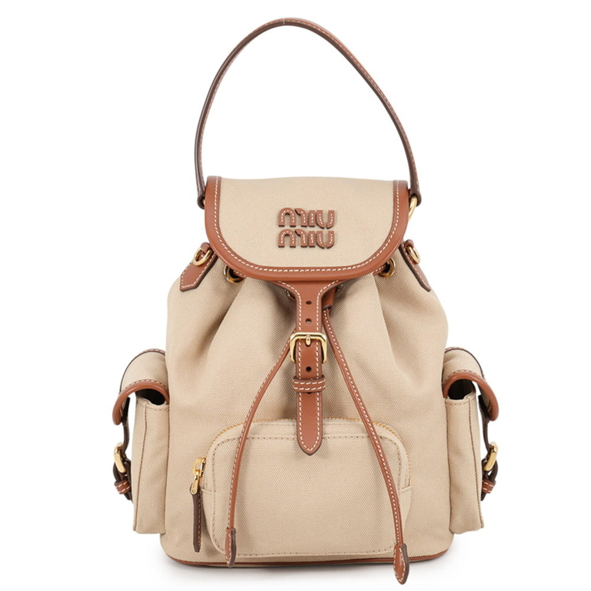Miu Miu Beige Brown Leather Canvas Backpack Handbag (Pre-Owned)