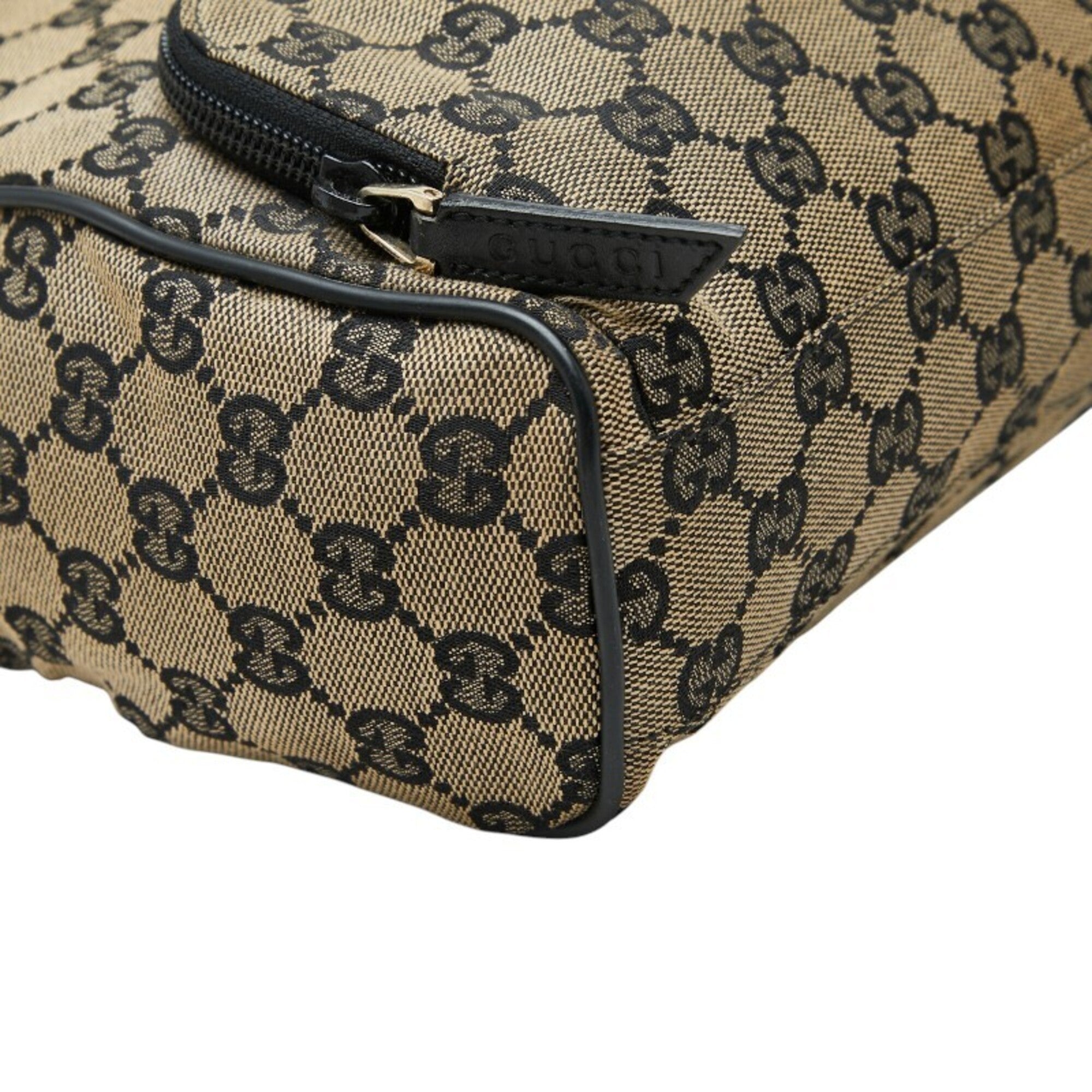 Gucci Beige Black Canvas Leather Backpack (Pre-Owned)