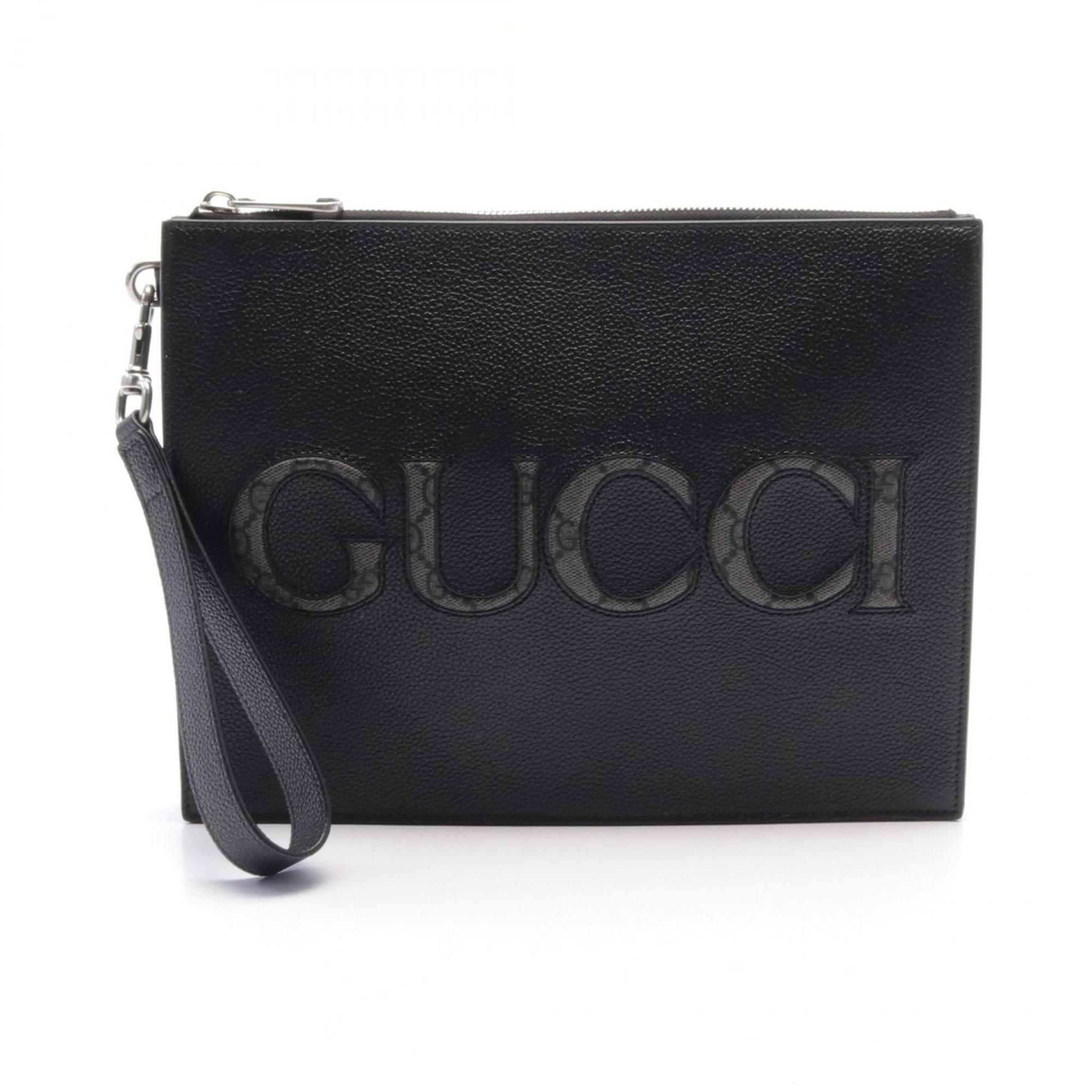 Gucci Black Leather Pvc Clutch Bag