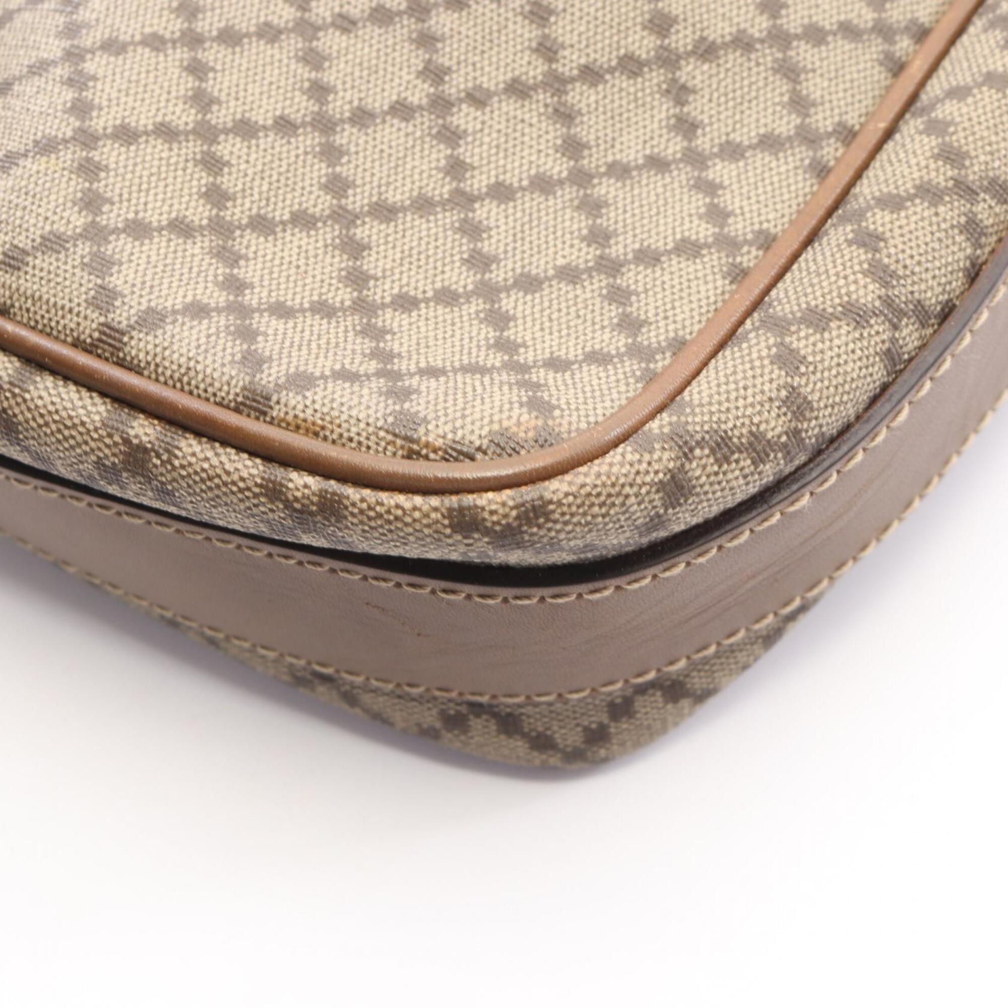 Gucci Beige Brown Coated Canvas Leather Handbag Shoulder Bag (Pre-Owned)