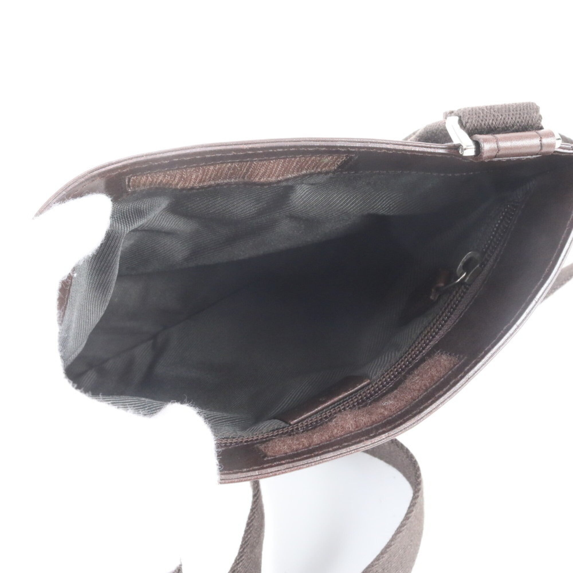 Gucci Gg Canvas Dark Brown Leather Canvas Shoulder Bag (Pre-Owned)