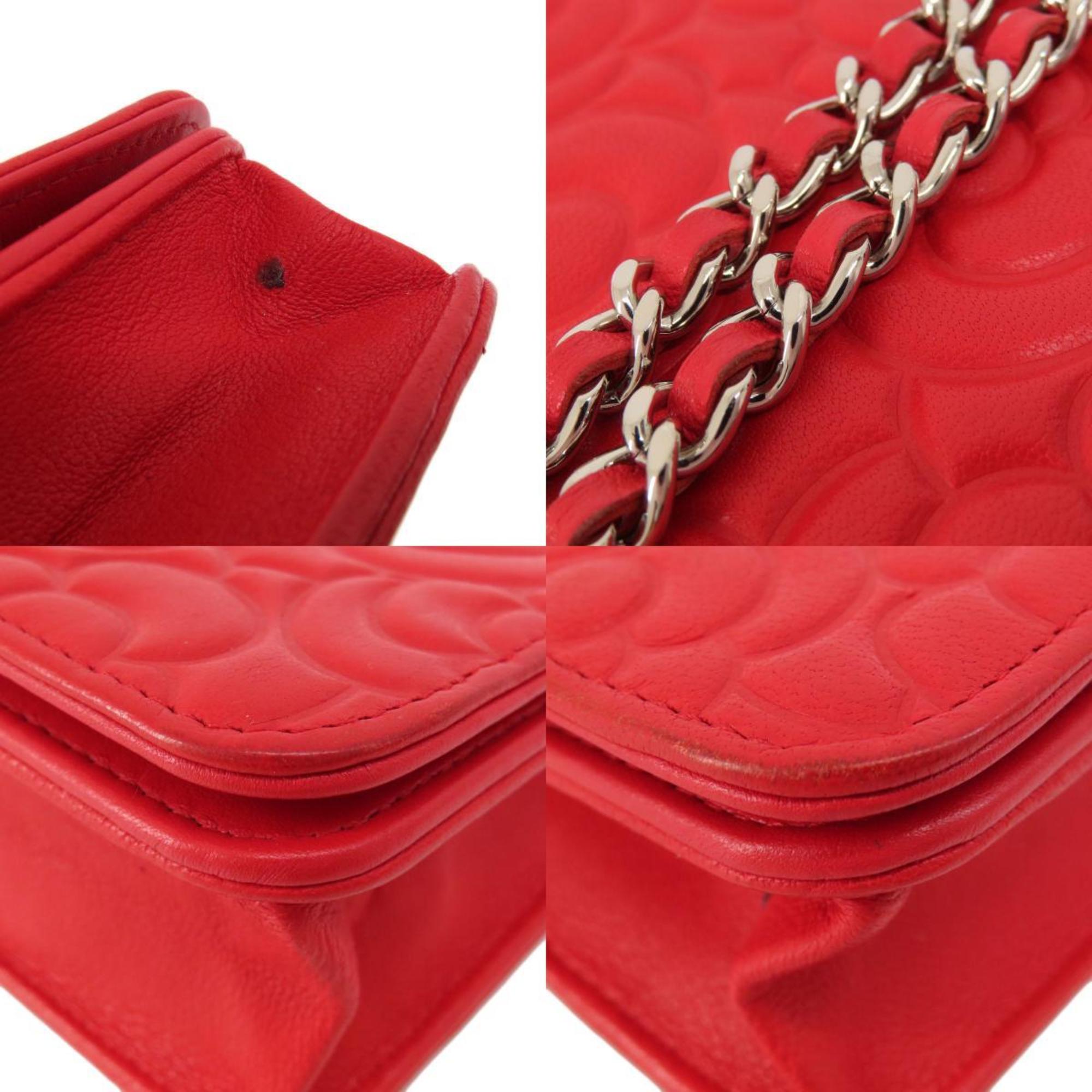 Chanel Red Color Leather Chain/Shoulder Wallet (Pre-Owned)