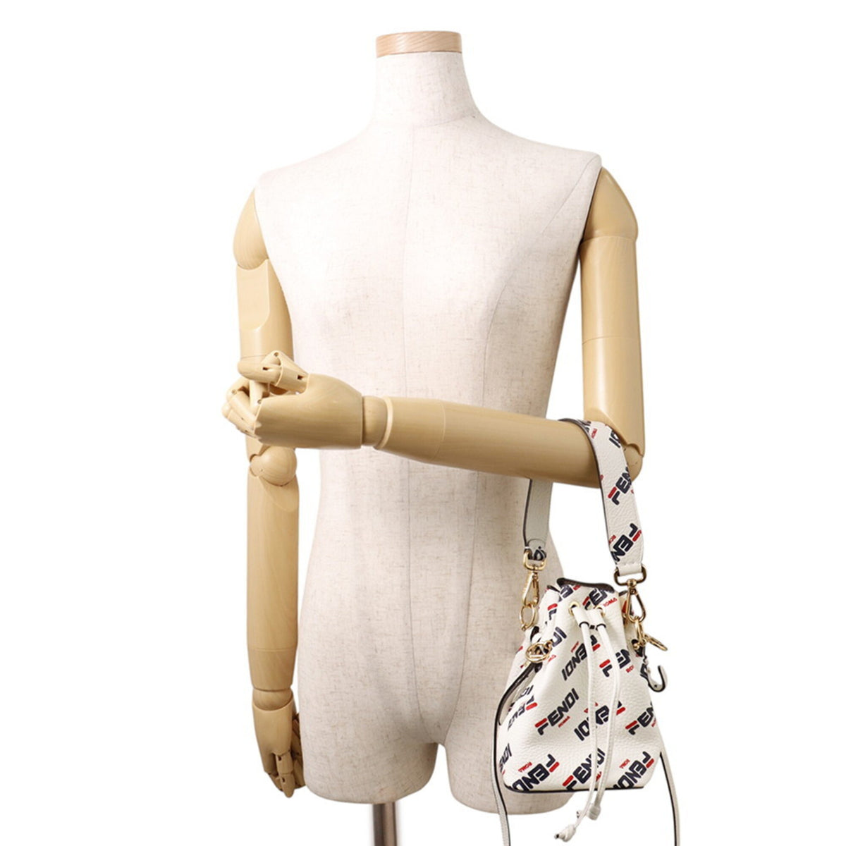 Fendi Navy Red Color White Leather Handbag Shoulder Bag (Pre-Owned)
