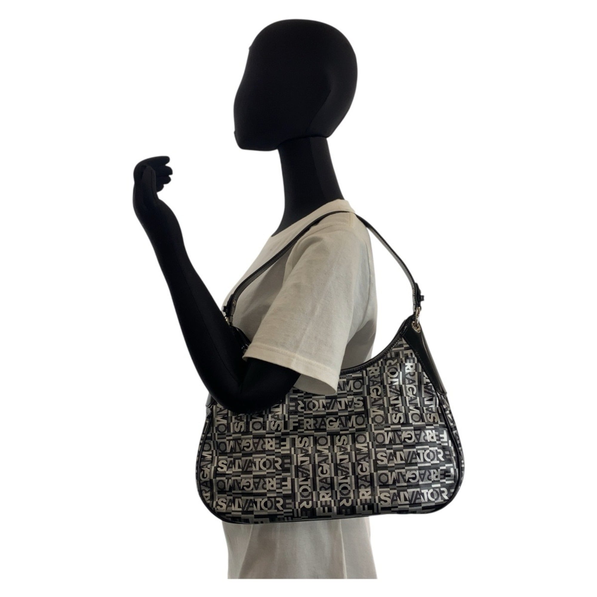 Salvatore Ferragamo Black Gray Pvc Shoulder Bag (Pre-Owned)