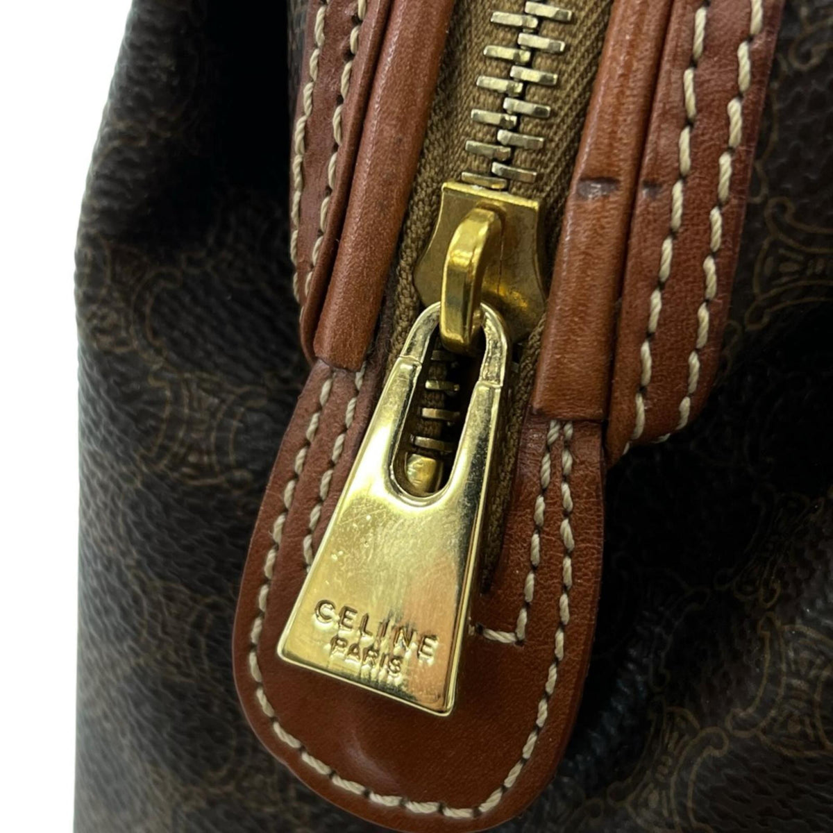 Celine Brown Coated Canvas Leather Pouch (Pre-Owned)