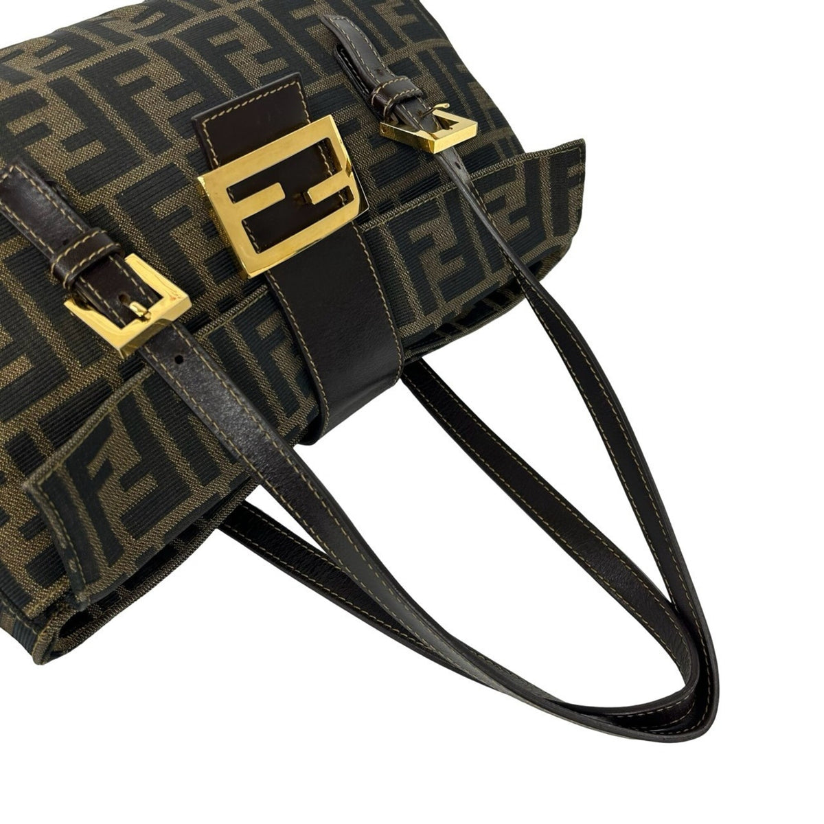 Fendi Black Brown Canvas Leather Handbag Tote Bag (Pre-Owned)