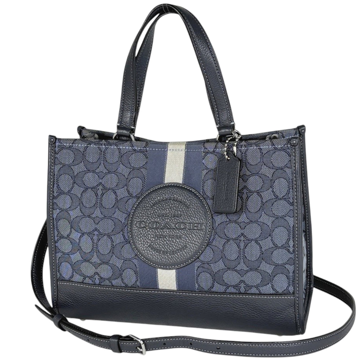 Coach Signature Navy Canvas Leather Handbag (Pre-Owned)