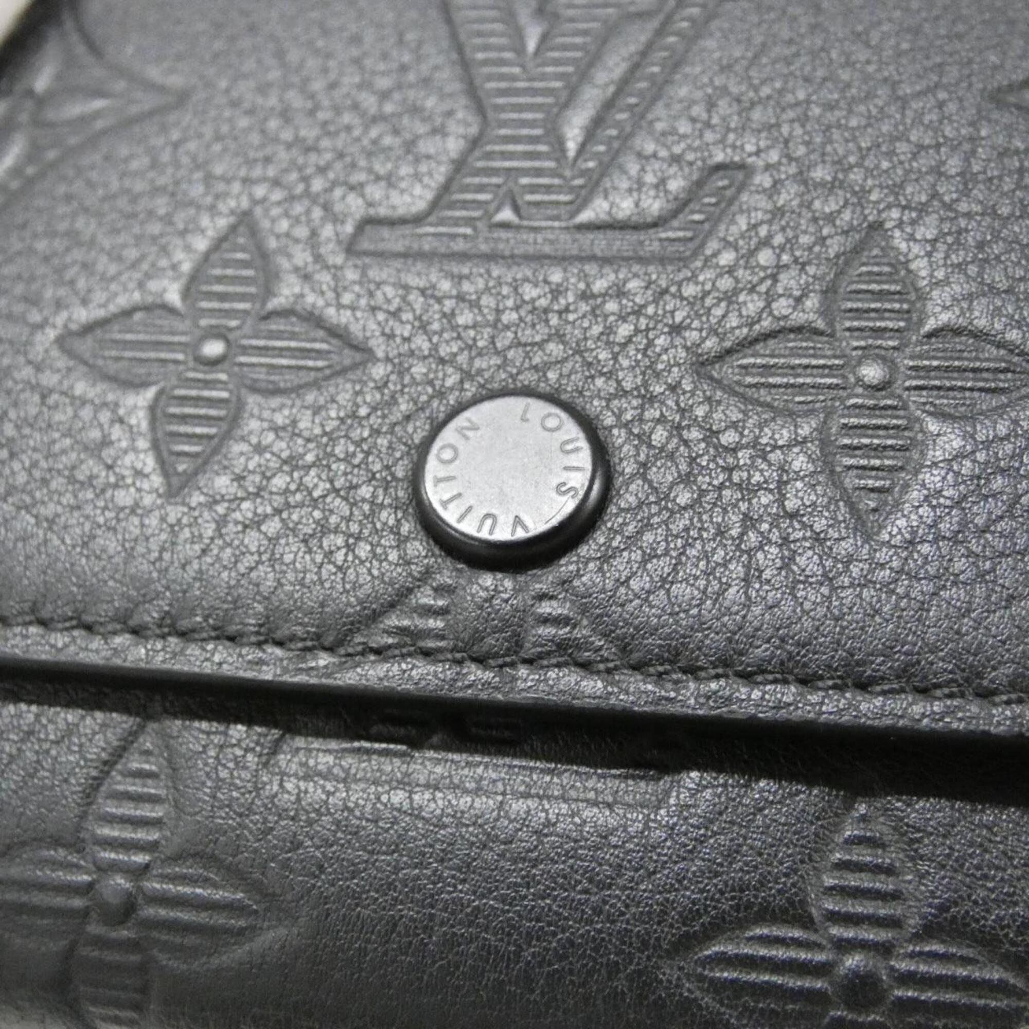 Louis Vuitton Monogram Shadow Black Leather Wallet (Tri-Fold) (Pre-Owned)