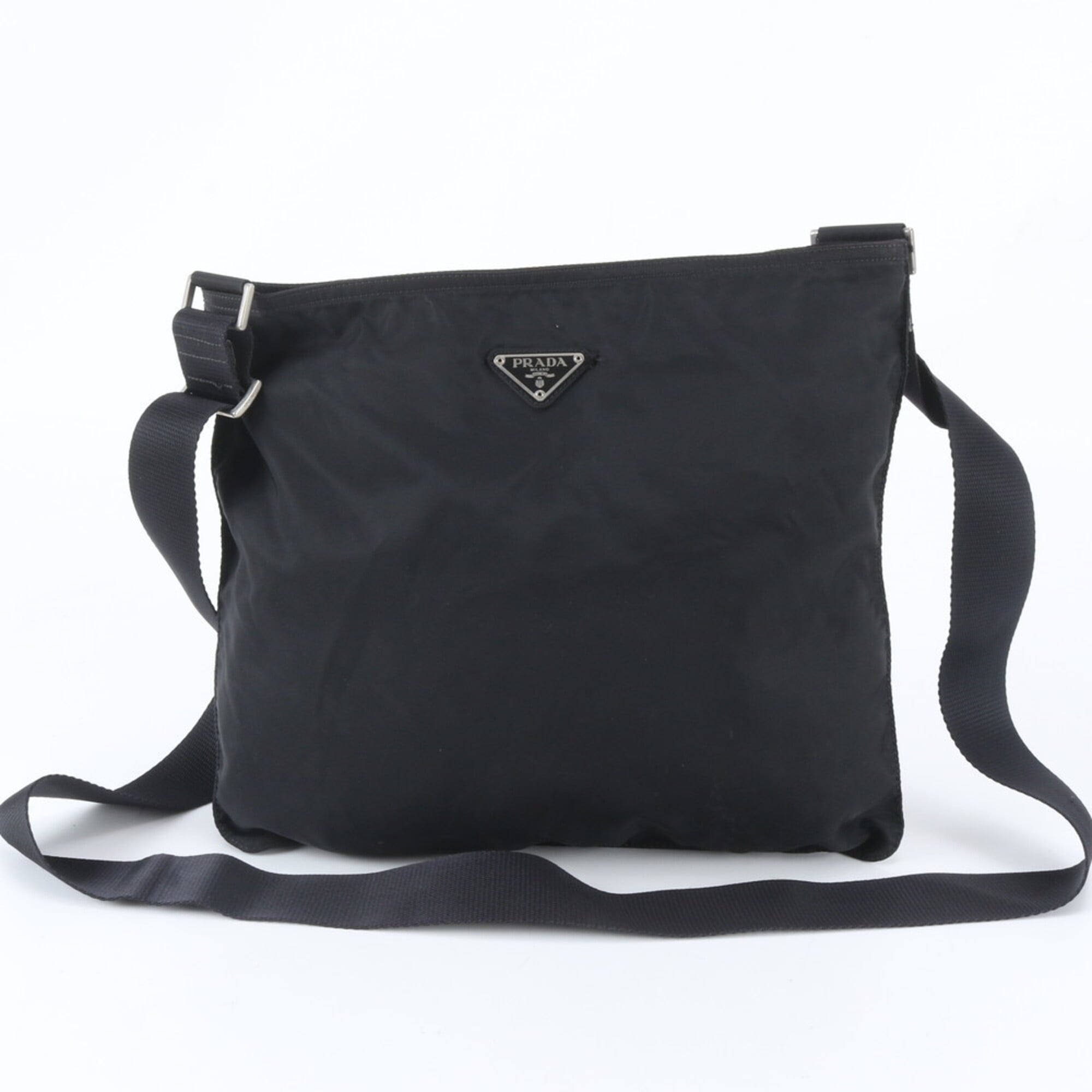 Prada Black Nylon Leather Messenger Bag Shoulder Bag (Pre-Owned)