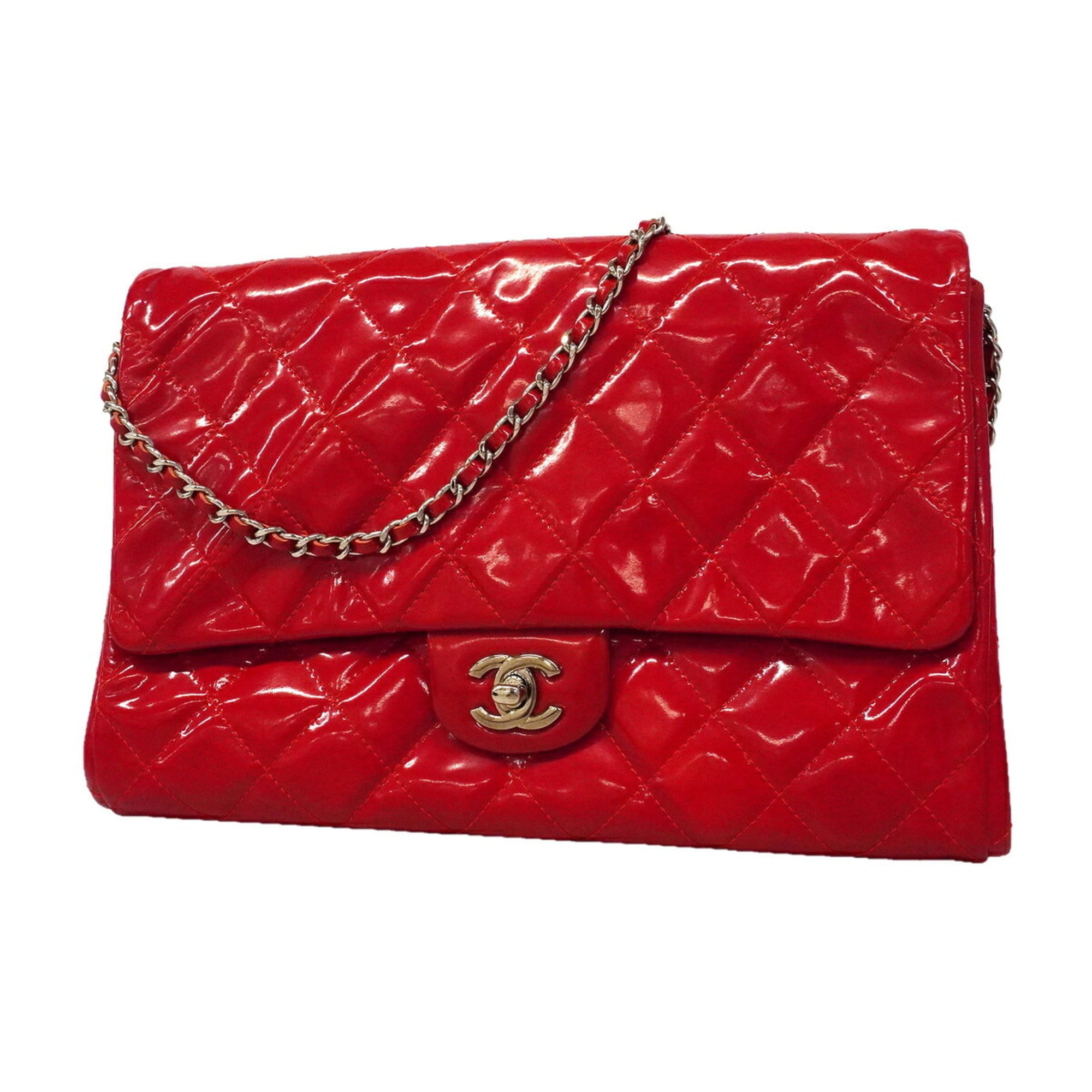 Chanel Red Color Patent Leather Shoulder Bag (Pre-Owned)